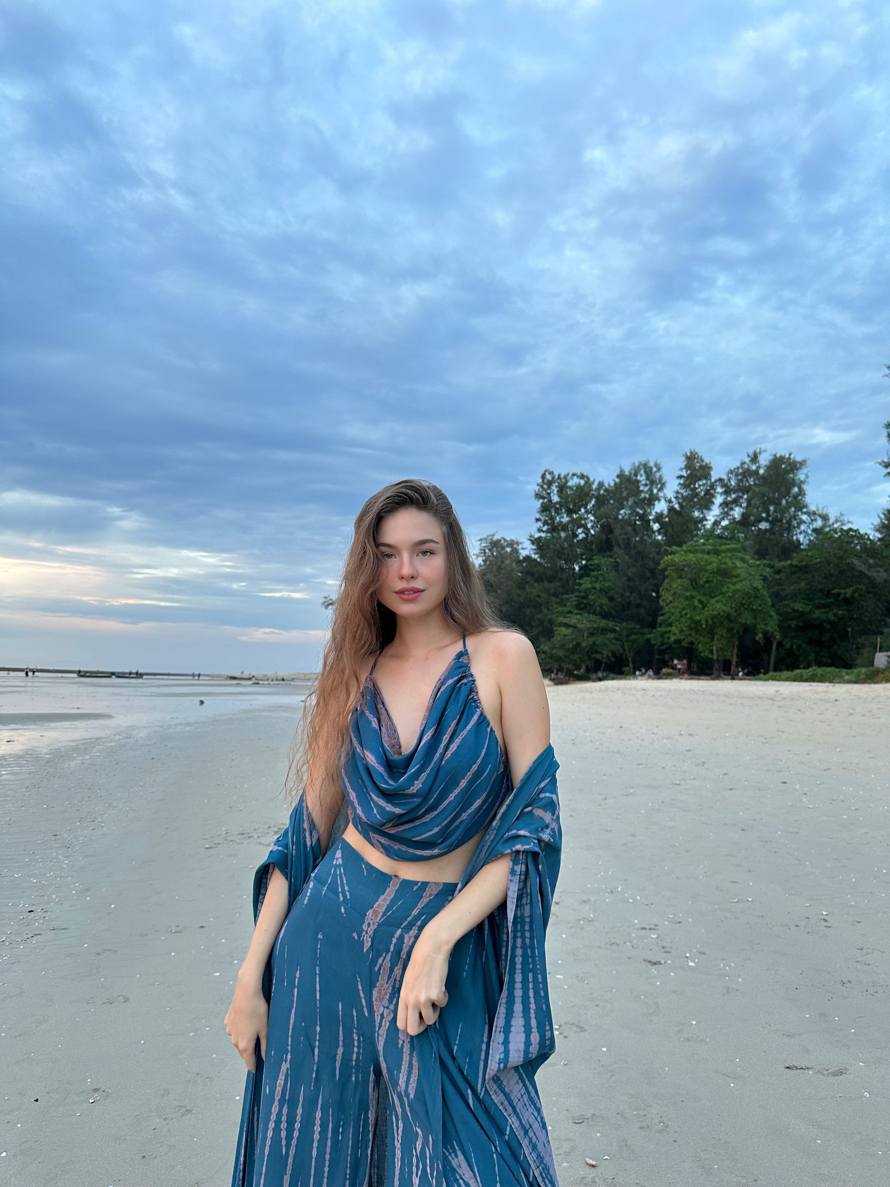 Maya Tie Dye Kaftan Kimono in Teal - Set
