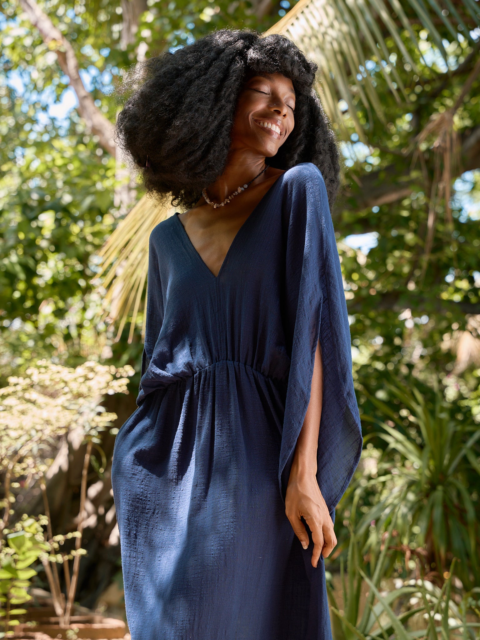 Linen Goddess Kaftan Dress, Deep V Neck Kaftan Dress - Beach Coverup- Bohemian Long Kaftan | Coco De Chom