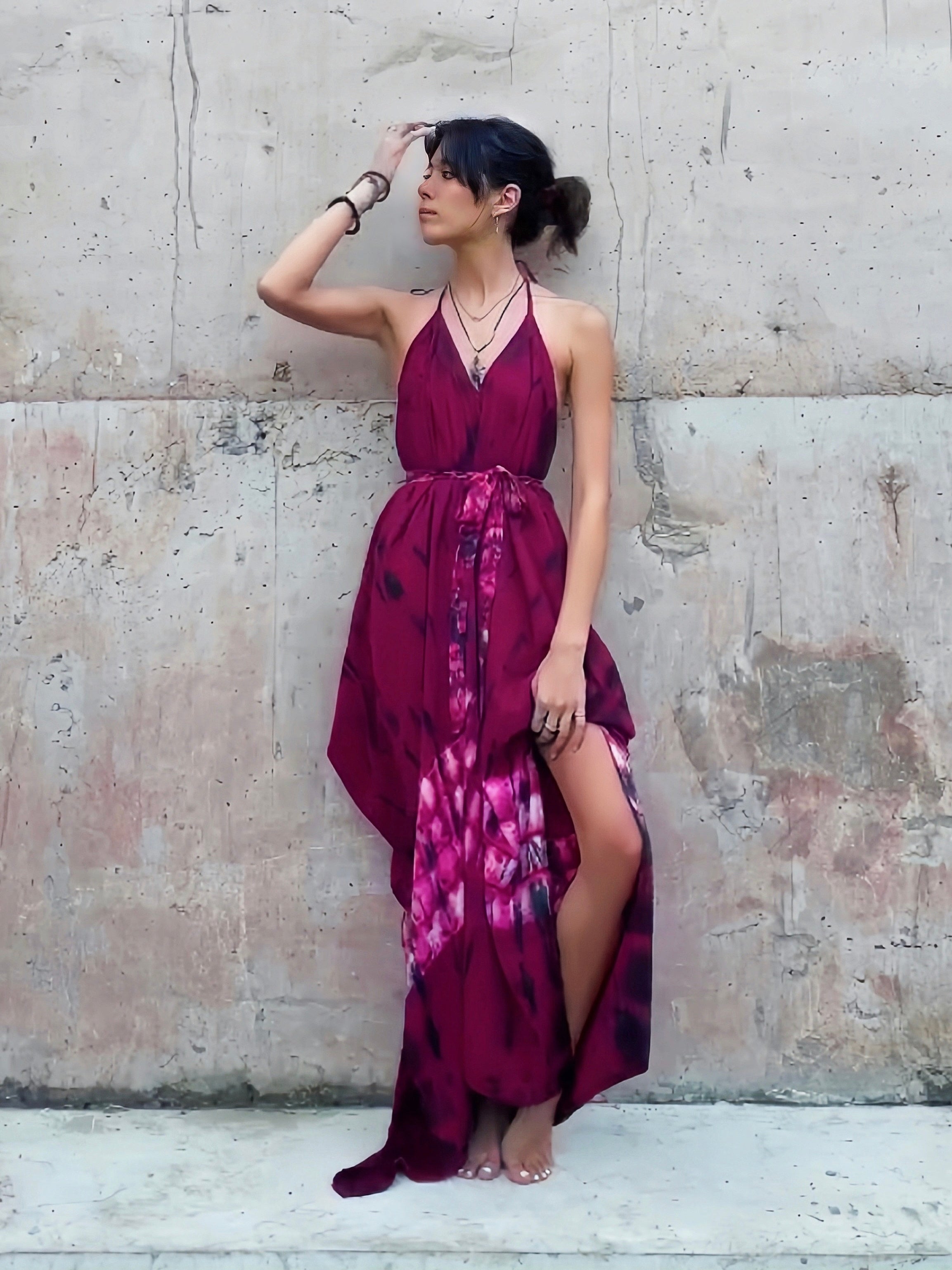 Fara Kaftan Maxi Dress - Red Tie dye