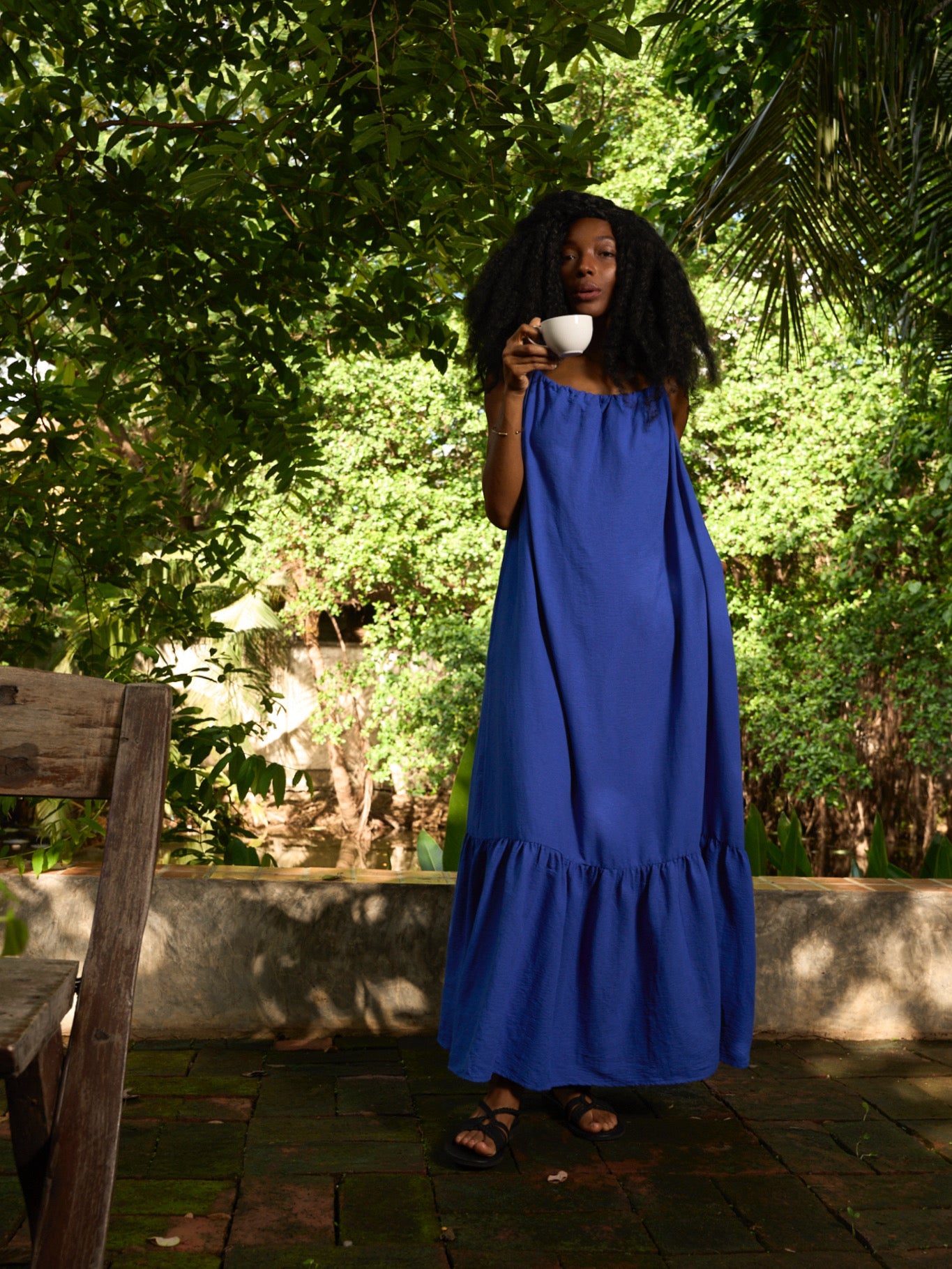 Full-length image of Olivia Open Back Maxi Dress — versatile summer and resort wear.