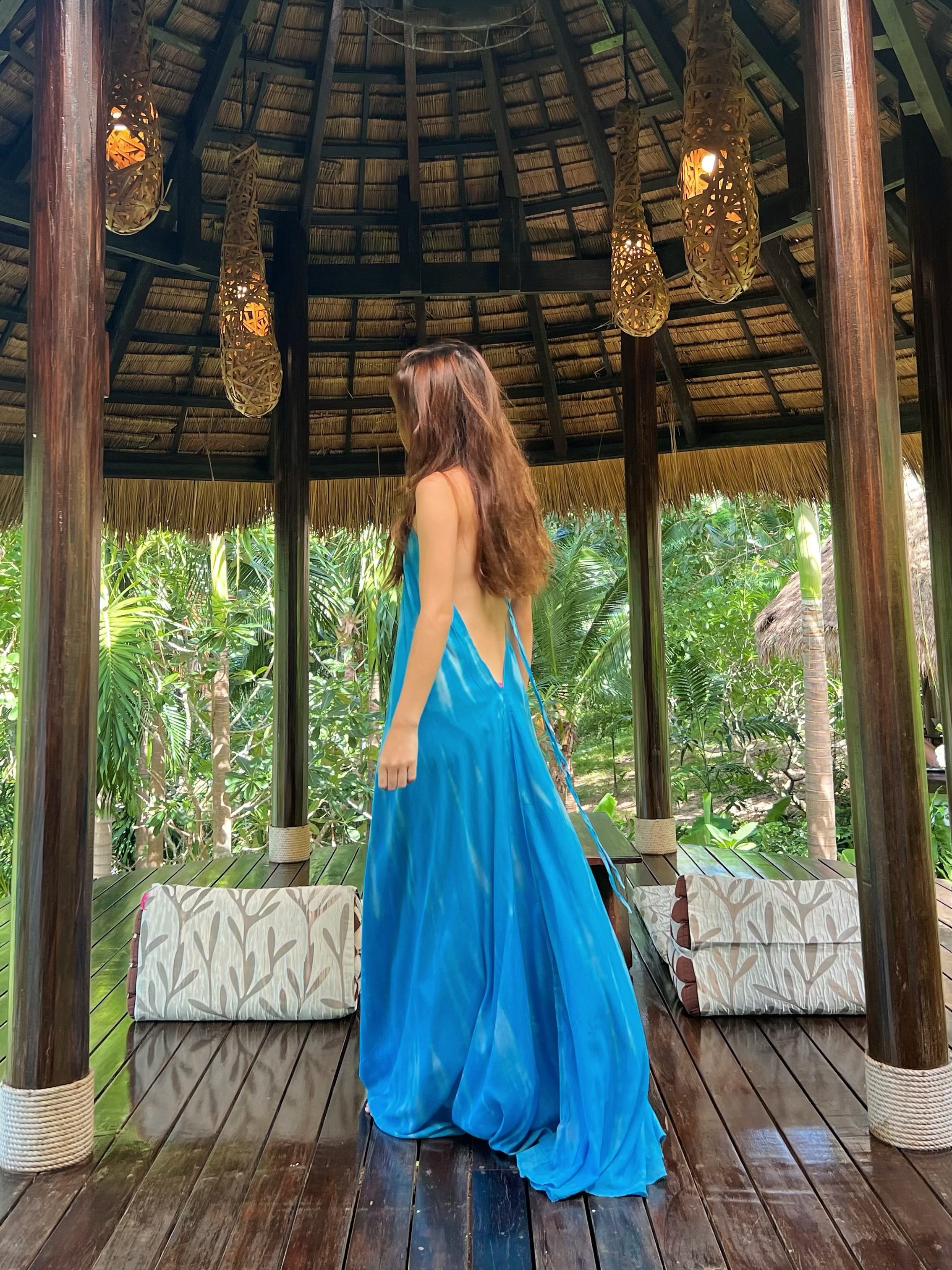Flamingo Tie Dye Maxi Dress - Bright Blue
