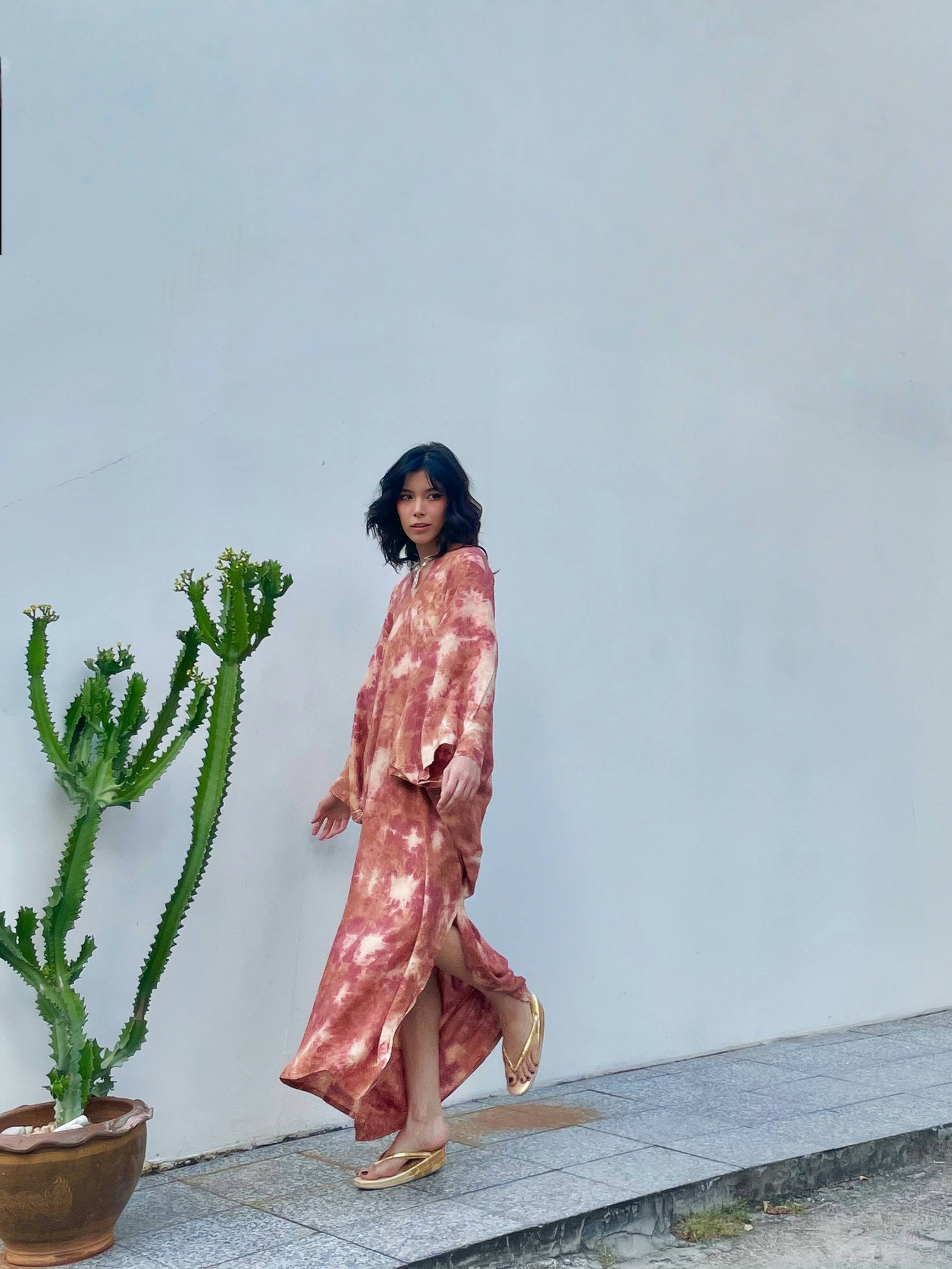 Shop Tie Dye Long Sleeve Kaftan Maxi Dress: Goddess Kaftan Boho Dress, Turn up the resort-beach vibe and protect yourself from the sun with our Long-Sleeve Goddess Kaftan with Coco de Chom