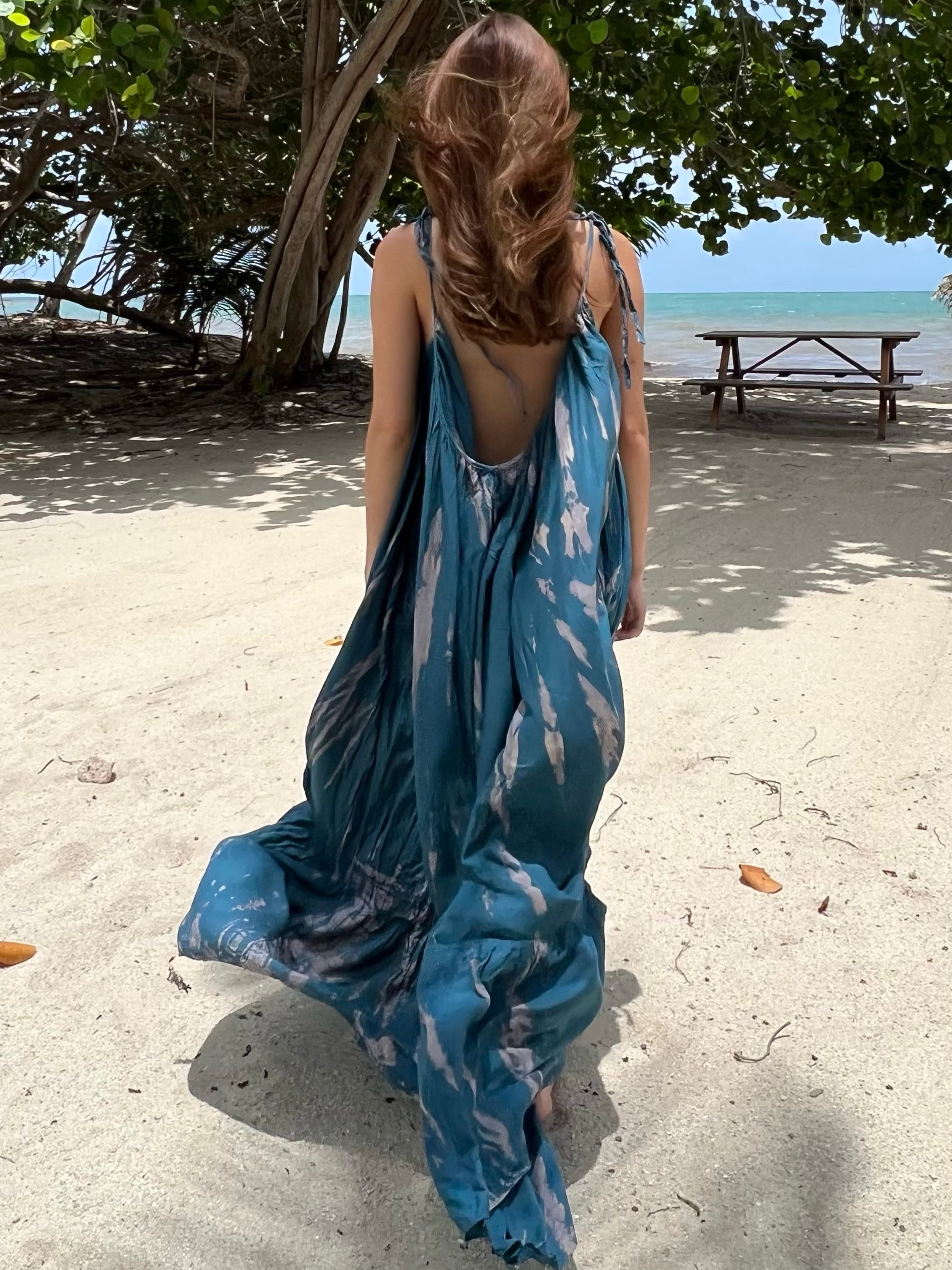 Shop Boho Teal Tie dye Backless Maxi Dress - Opened maxi Dress in Teal at Coco De Chom for next vacation now