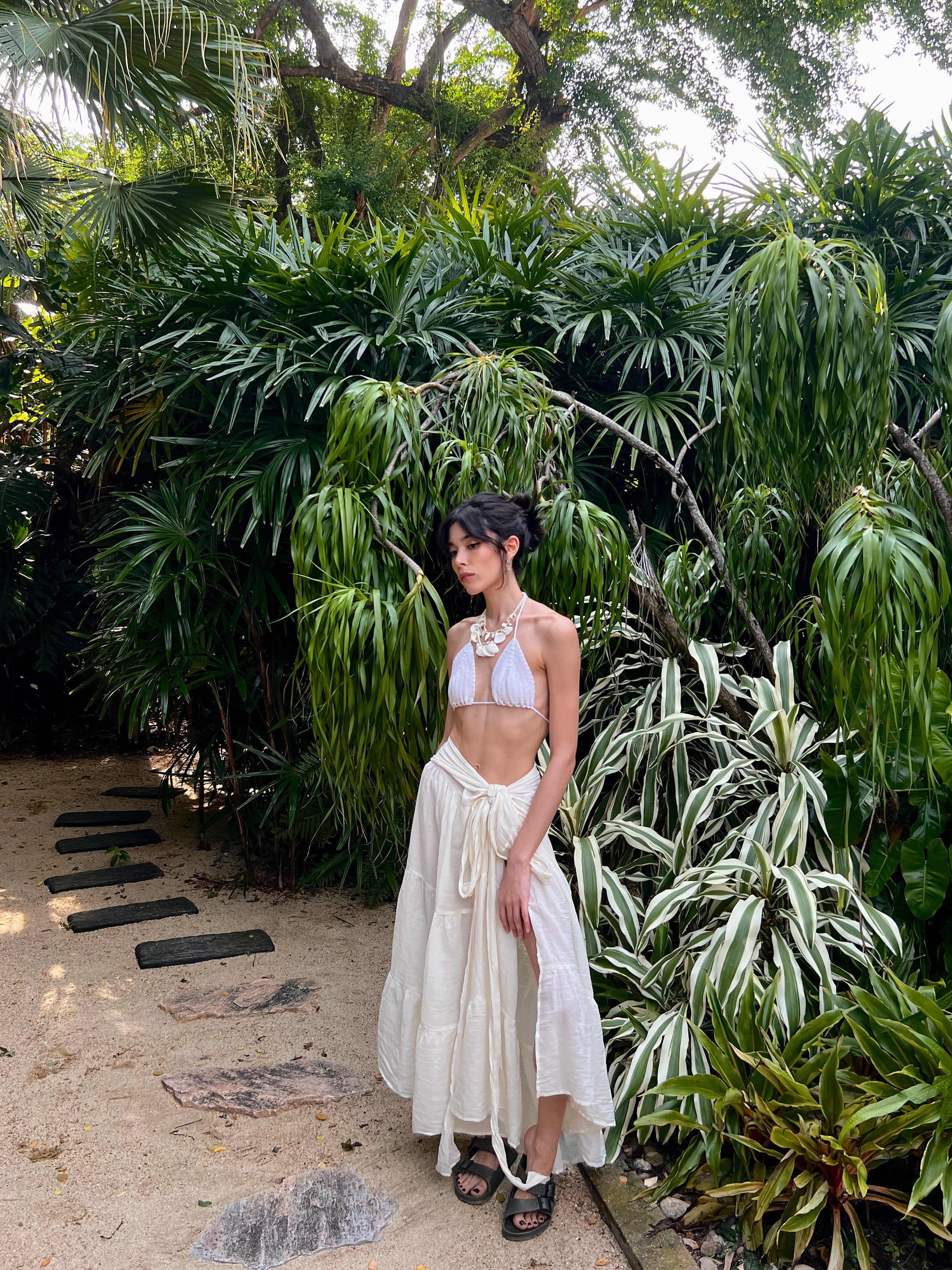 Vacation cotton wrap maxi skirt