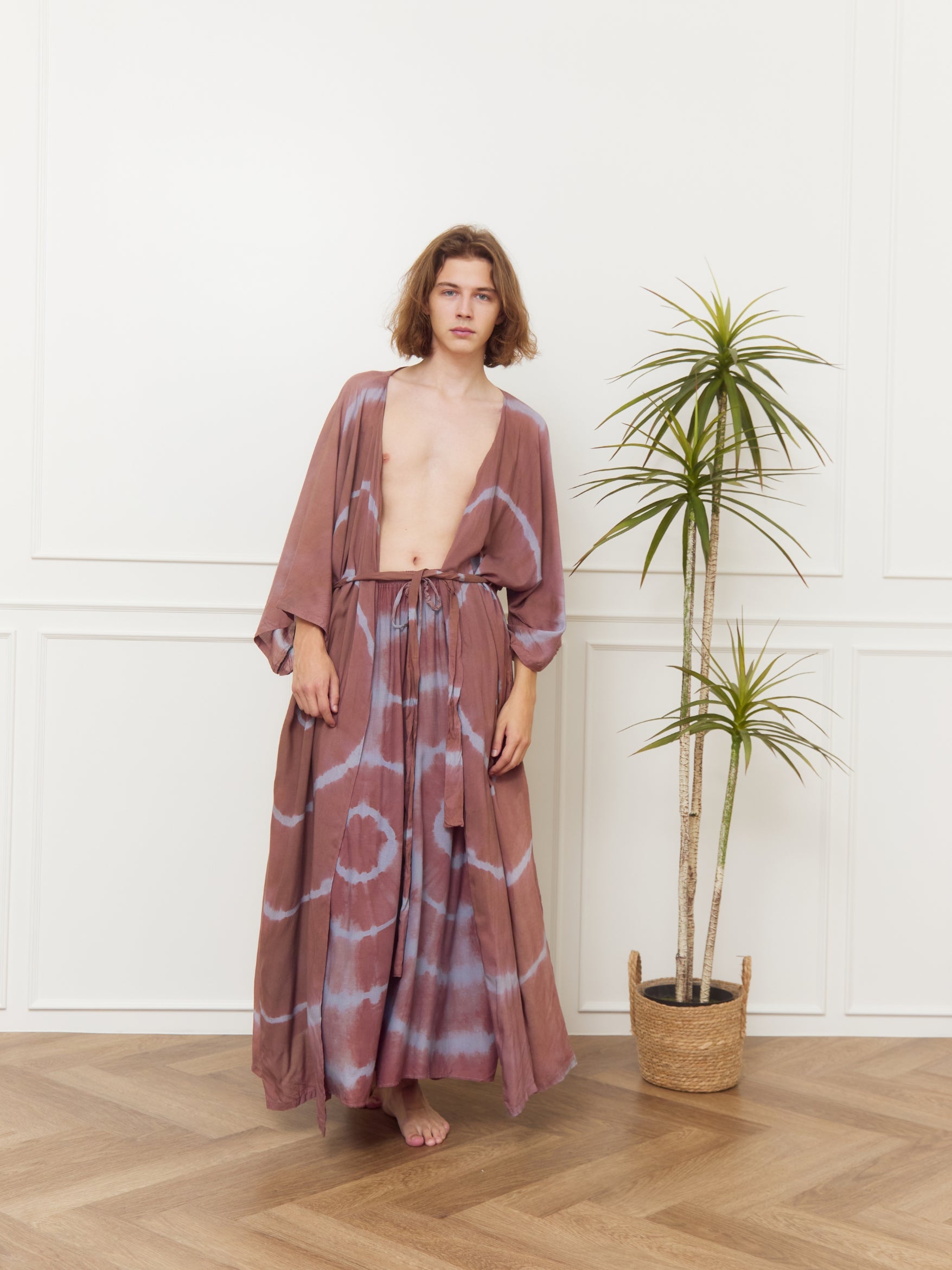 Spider Tie Dye Kimono Robe - Sand