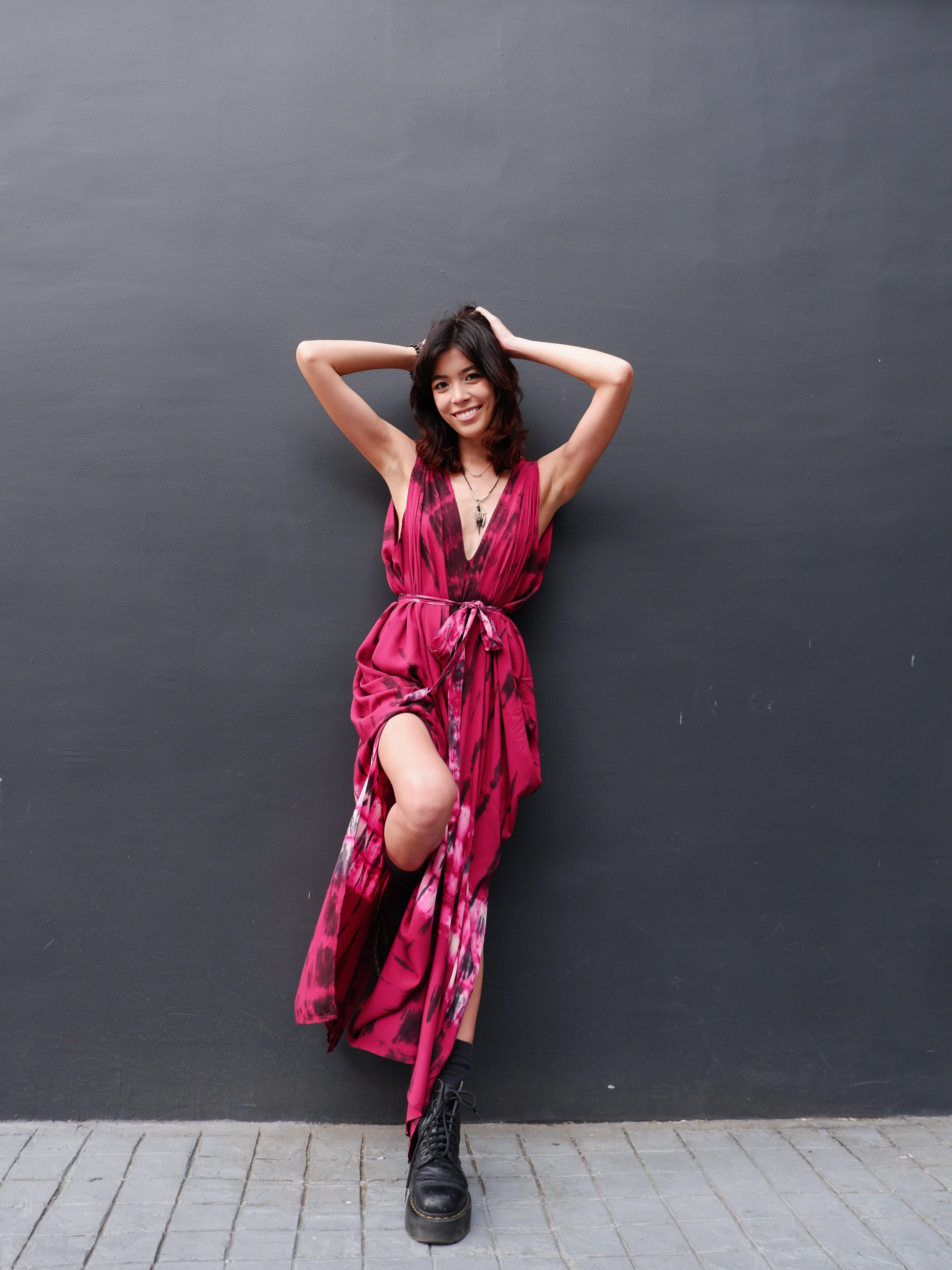 Fara Kaftan Maxi Dress - Red Tie dye