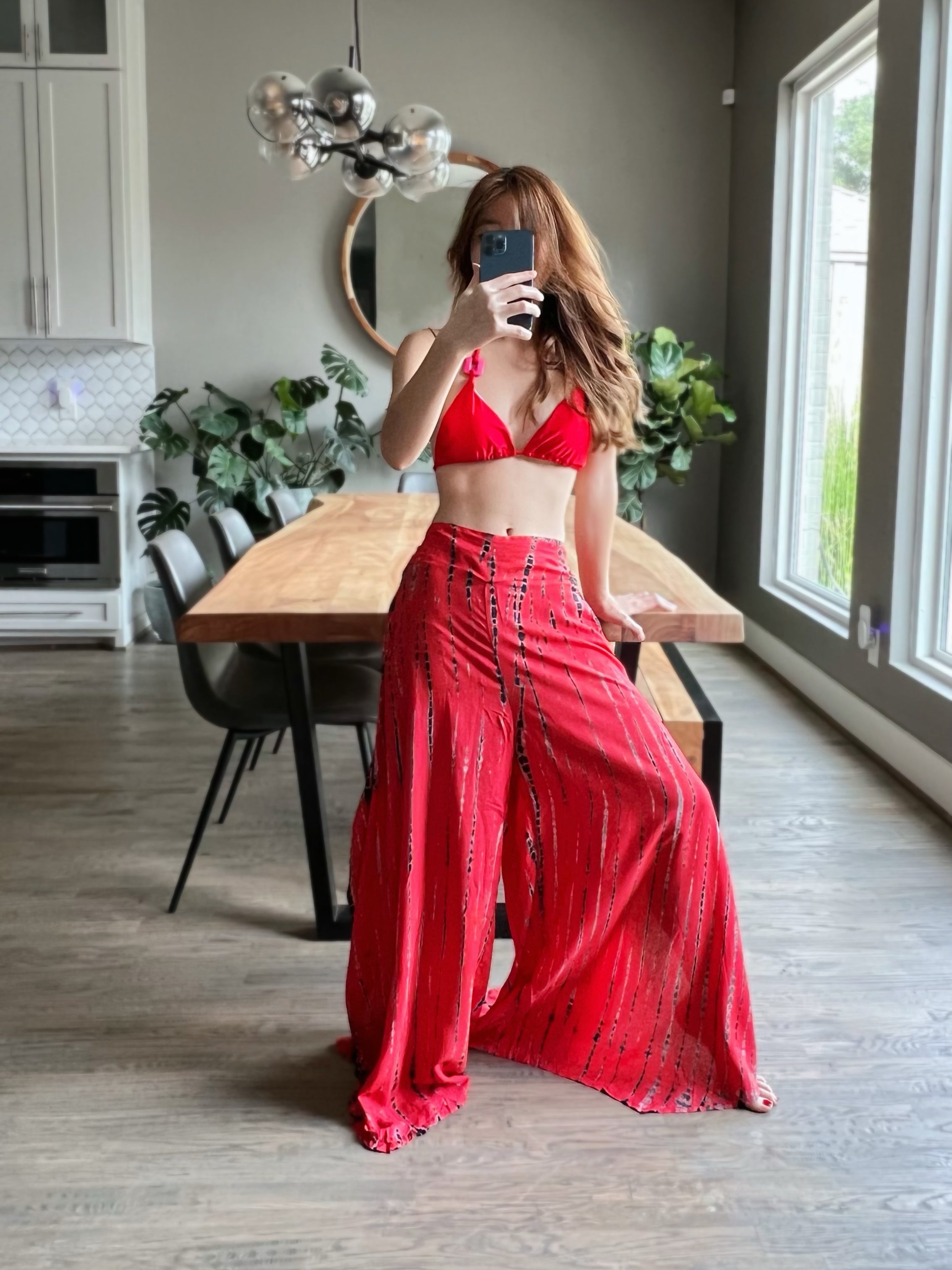 Maya Tie Dye Wide-Leg Pants - Red