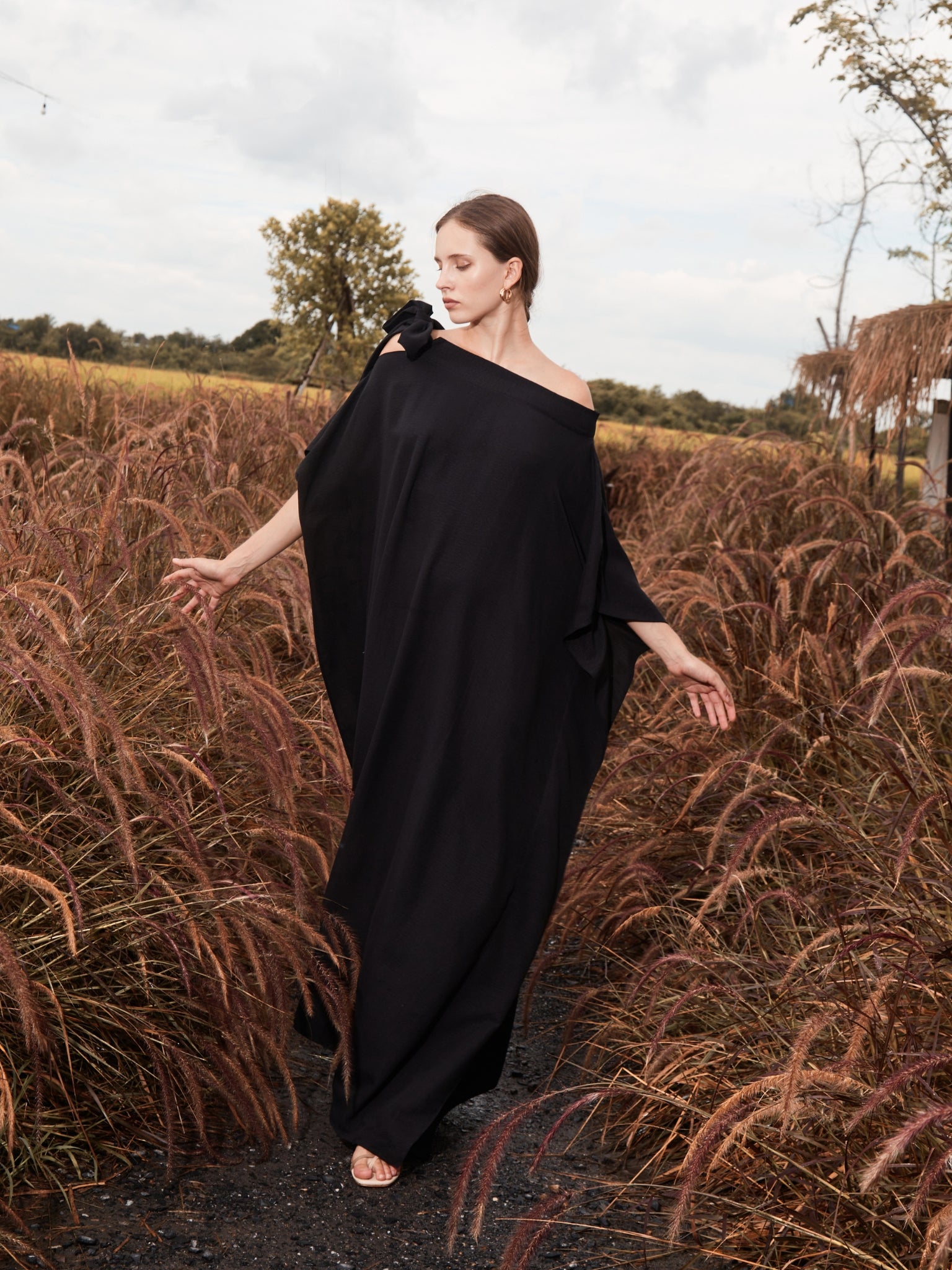 Shop minimalist black kaftan, eco friendly fabric, elegant style for everyday vacay