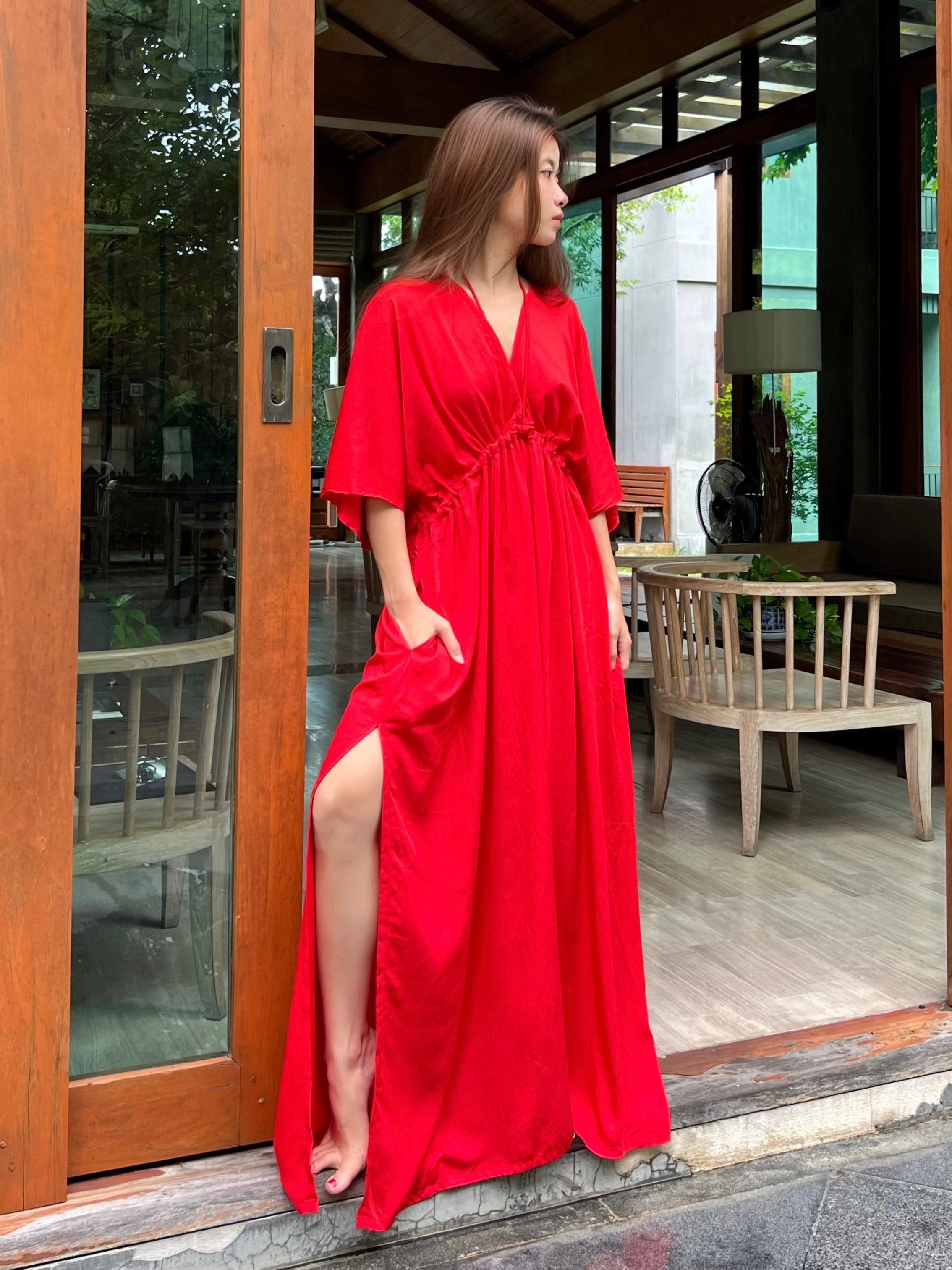 Shop Vacation Wear, Goddess Kaftan maxi Dress, Red long kaftan, Red Kaftan maxi dress with Coco De Chom?