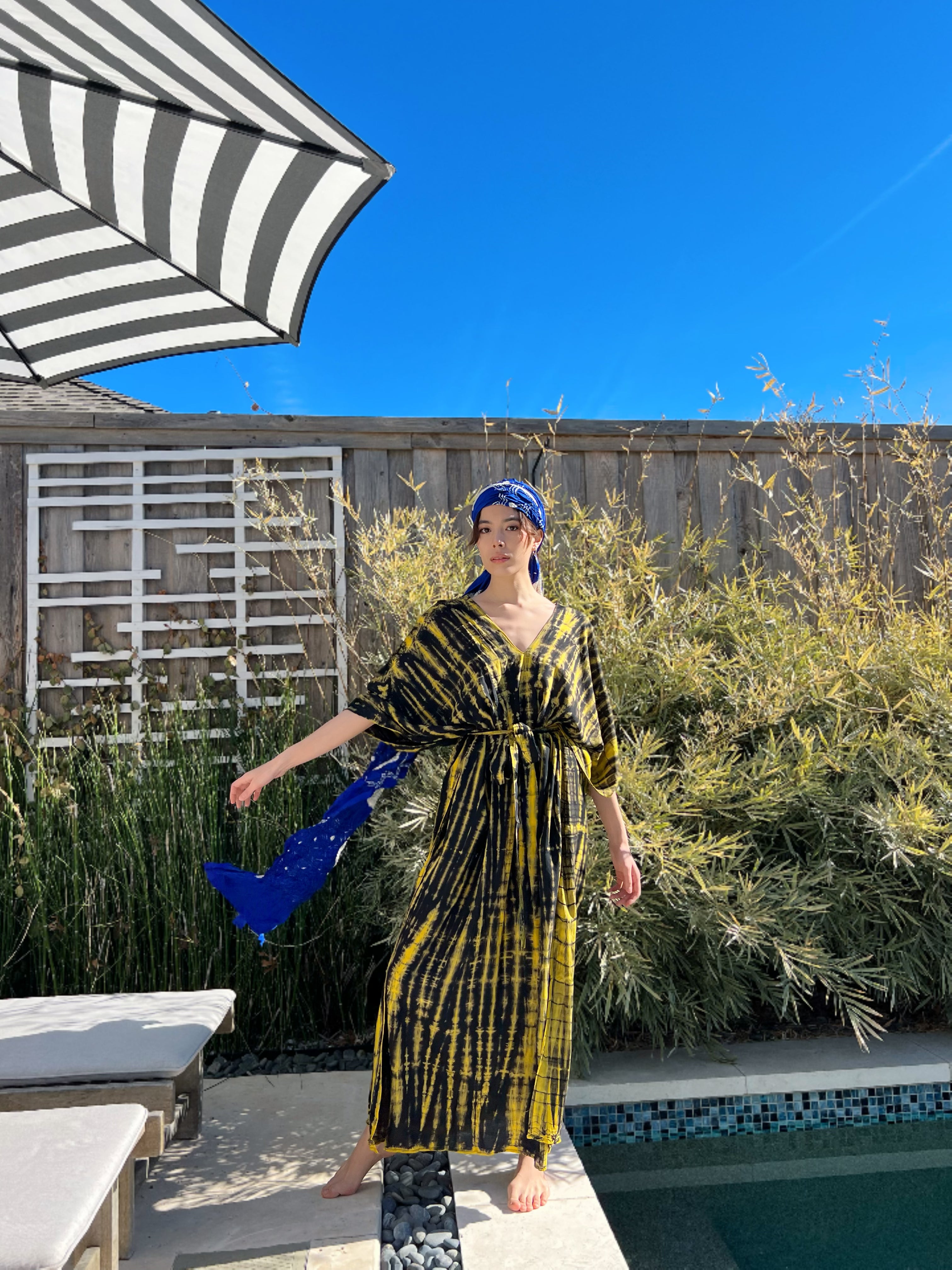 Shop Boho Tie Dye Kaftan, Oversized Caftan in yellow, Maxi Kaftan in tie dye, all handmade with love with Coco de Chom
