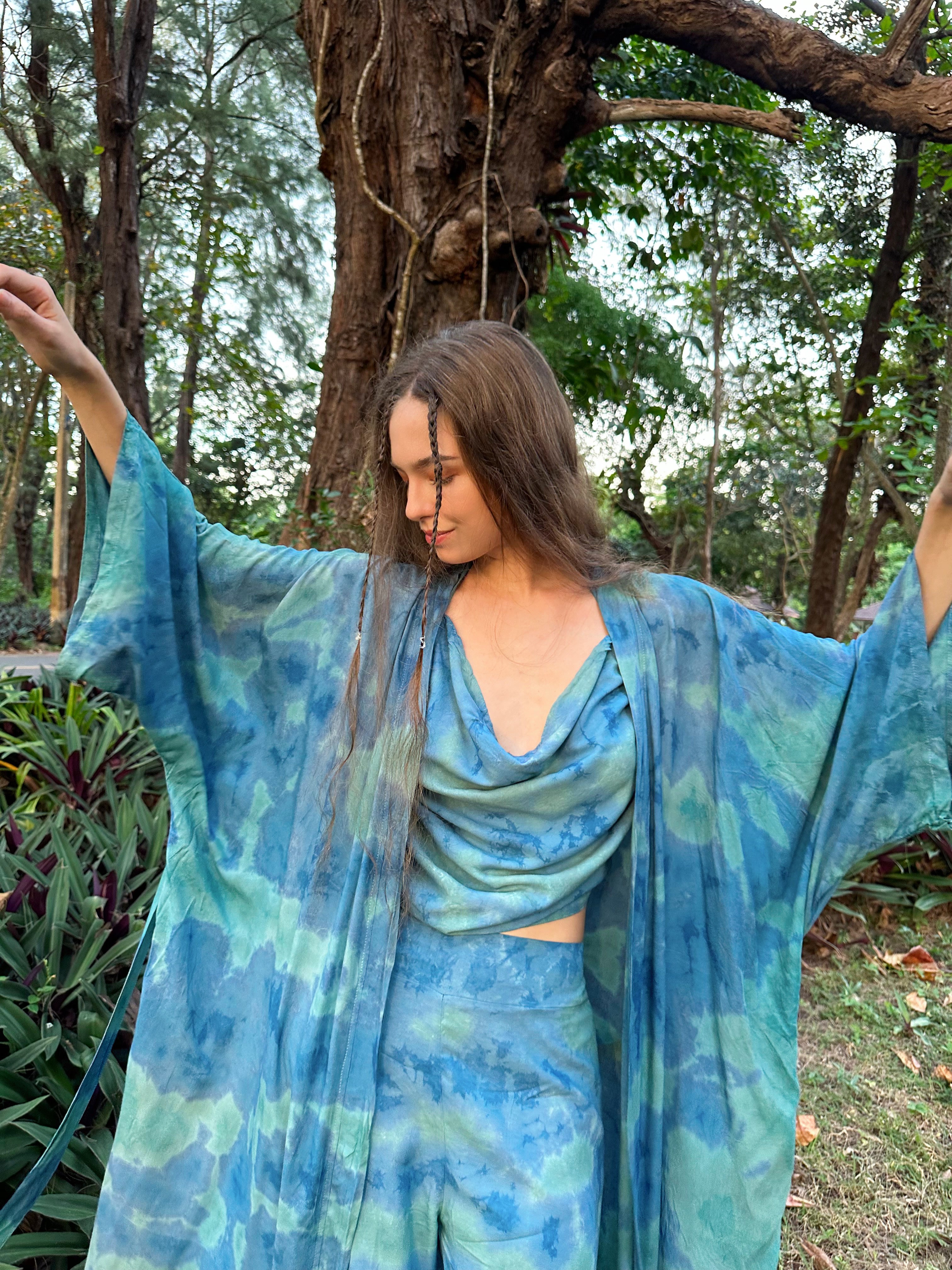 Shop Blue Tie dye kimono robe, boho beach coverup, perfect for vacation or everyday wear, this product is handmade with love by Coco de Chom.