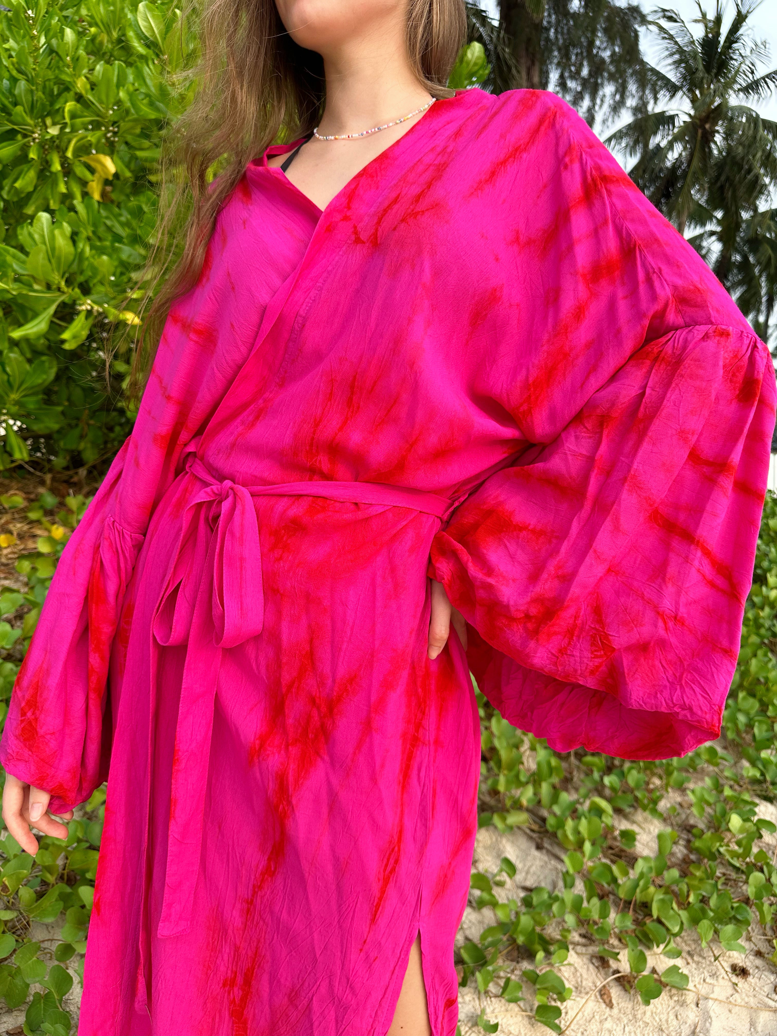 Miko Kimono Robe & Wrap - Hot Pink