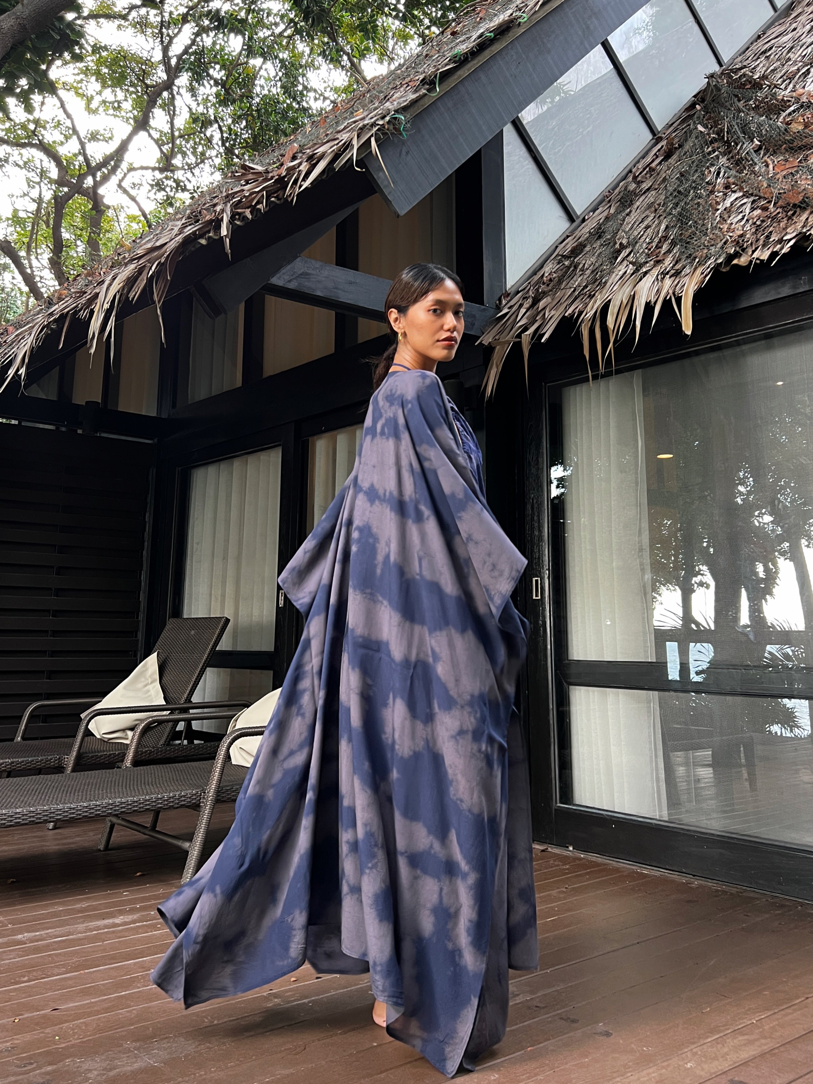 Maya Tie Dye Kaftan Kimono - Indigo