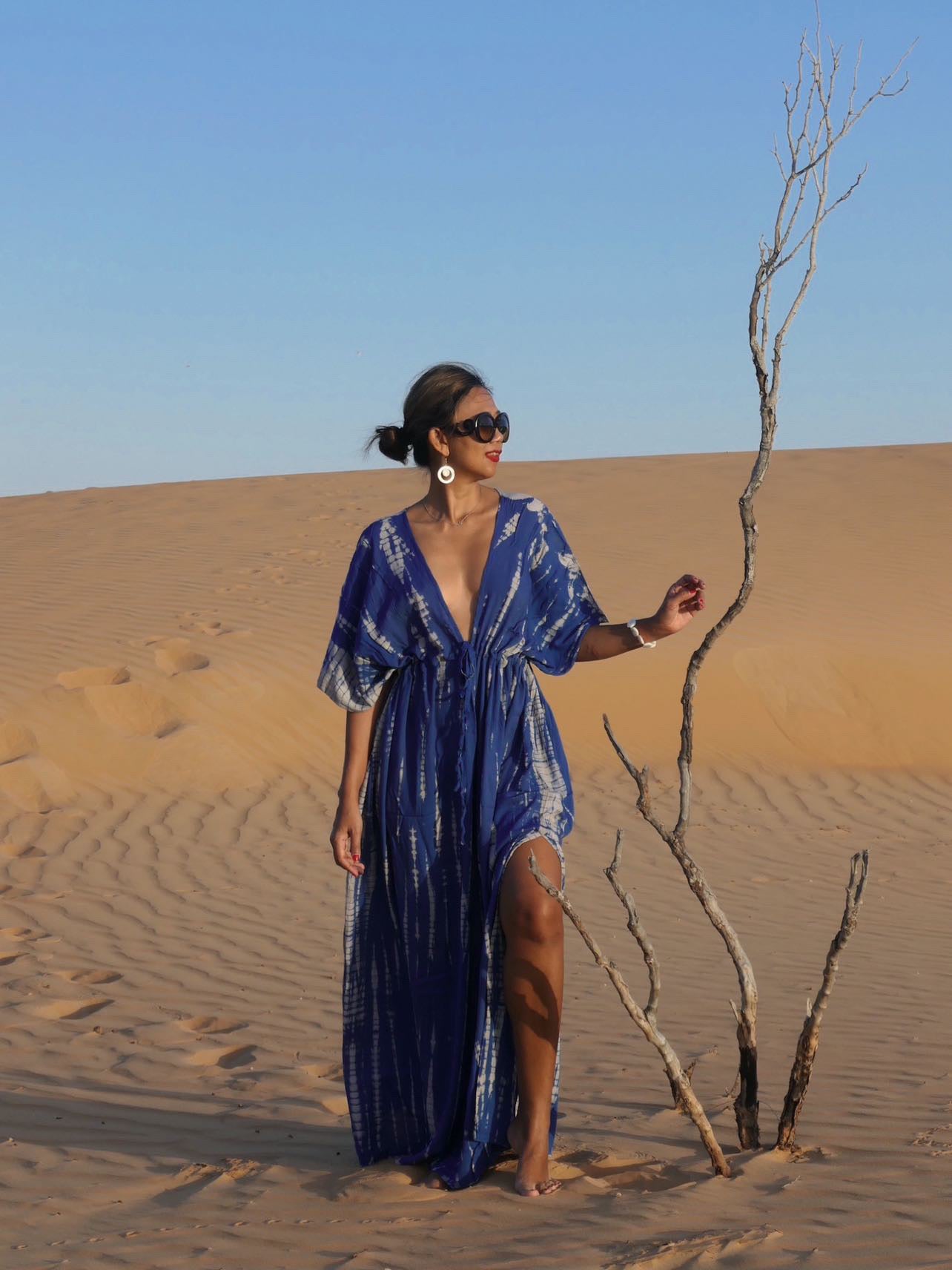 Switch to vacay mode with our Goddess Tie Dye Kaftan Maxi Dress, Long kaftan in blue, perfect for resort wear for your next vacation with Coco de Chom