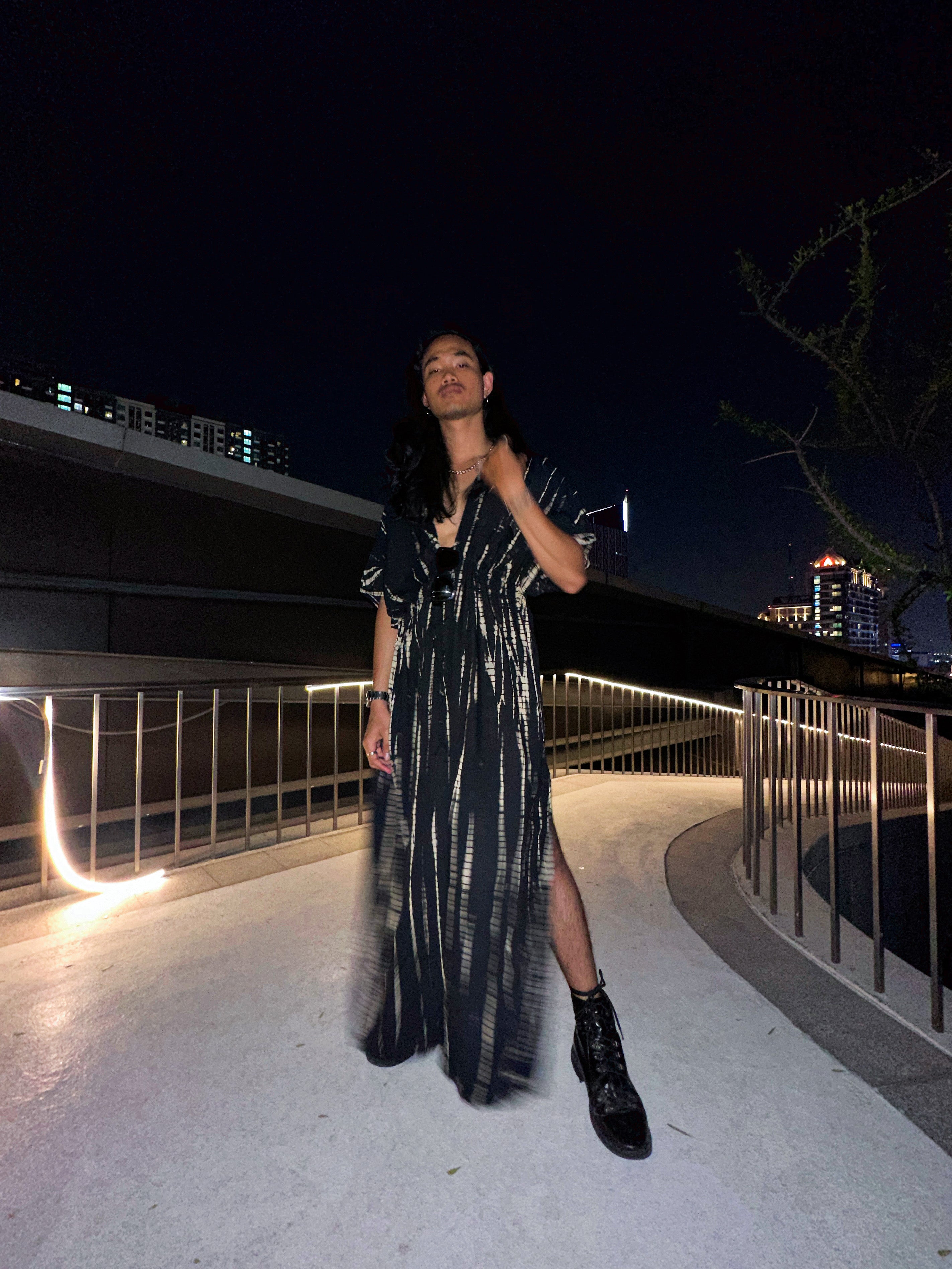 Goddess Tie Dye Kaftan Maxi Dress - Black