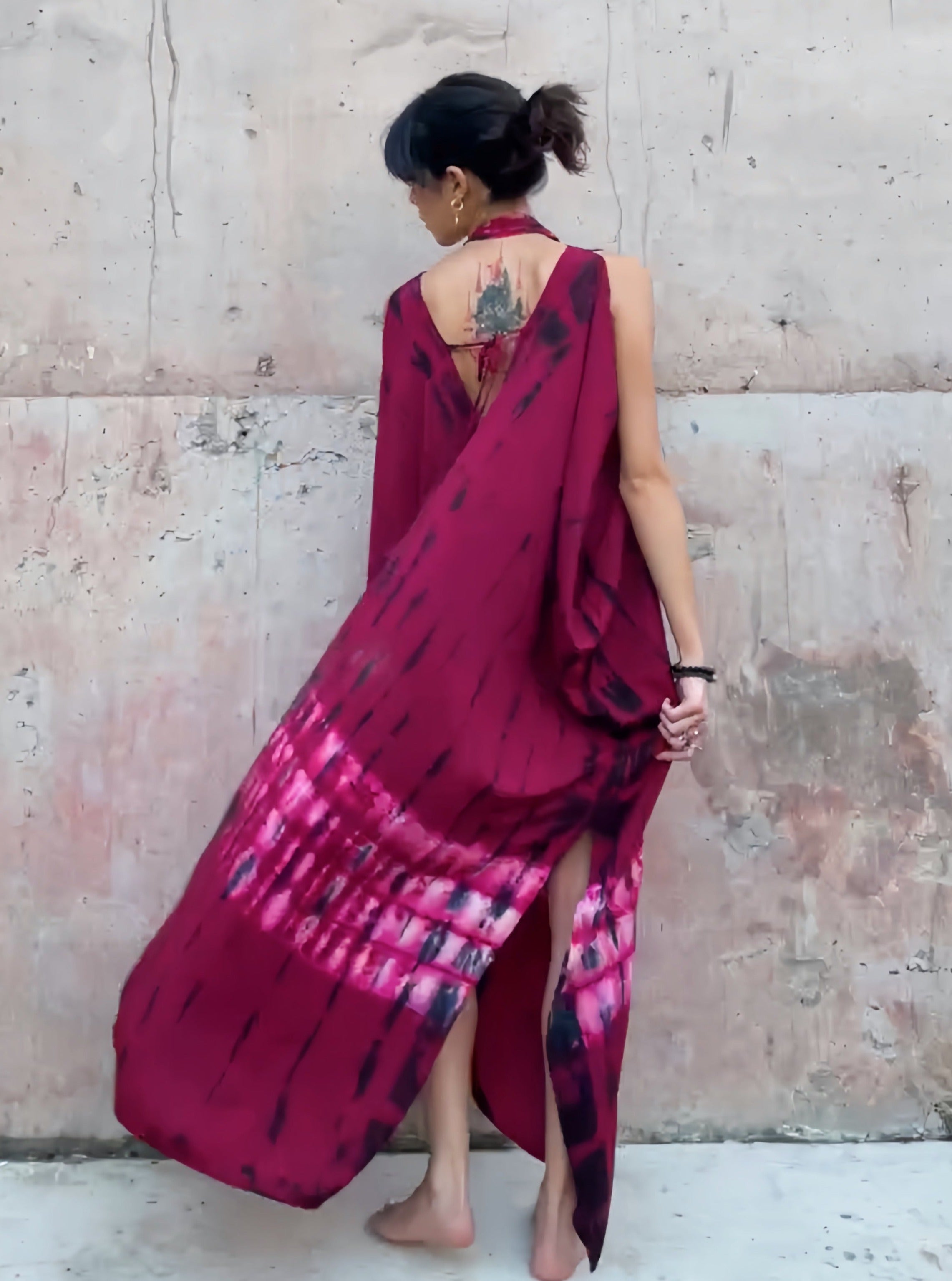 Fara Kaftan Maxi Dress - Red Tie dye