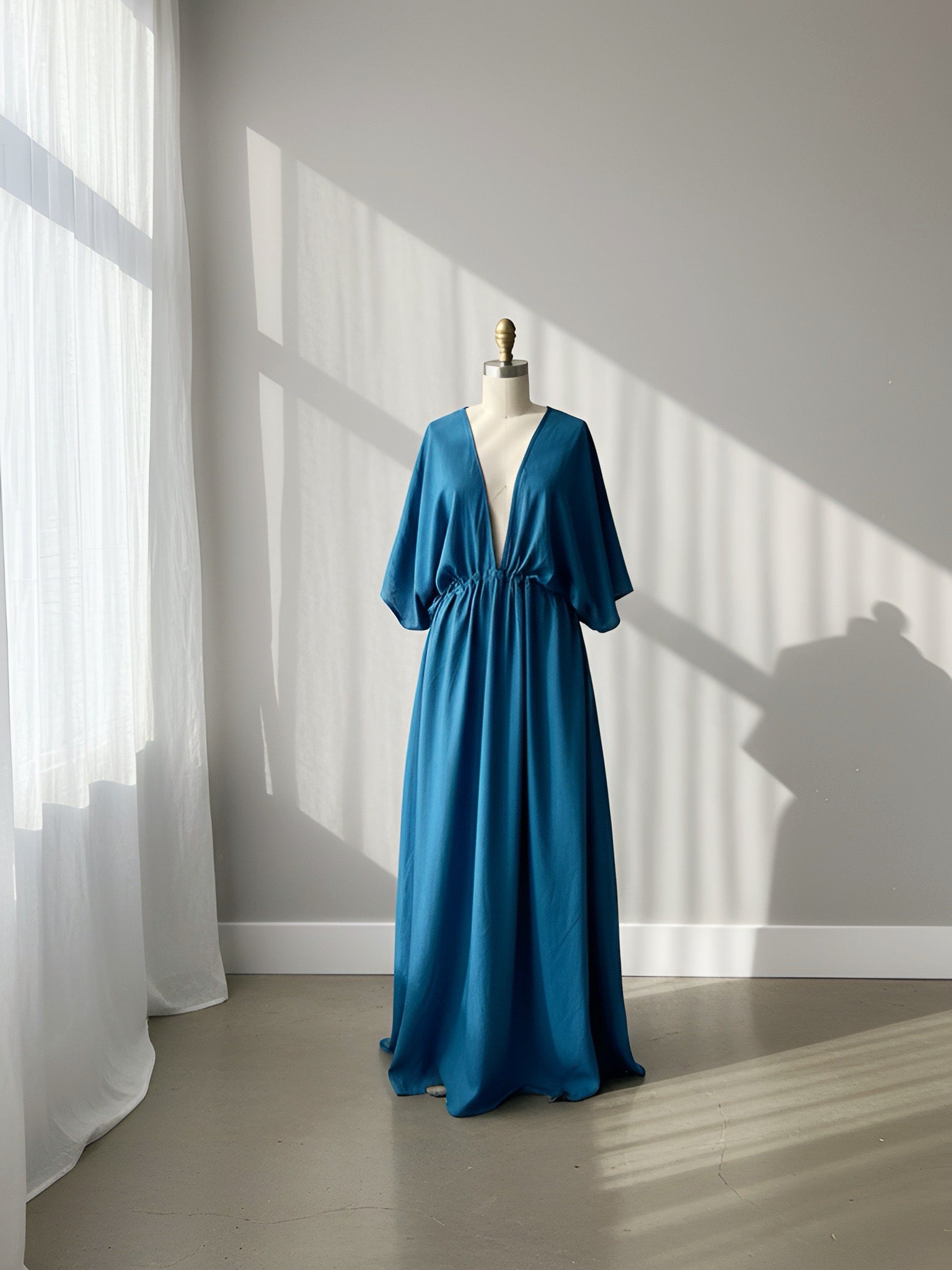 Teal blue kaftan dress, oversized beach cover up and plus size friendly resort maxi dress for beach vacation