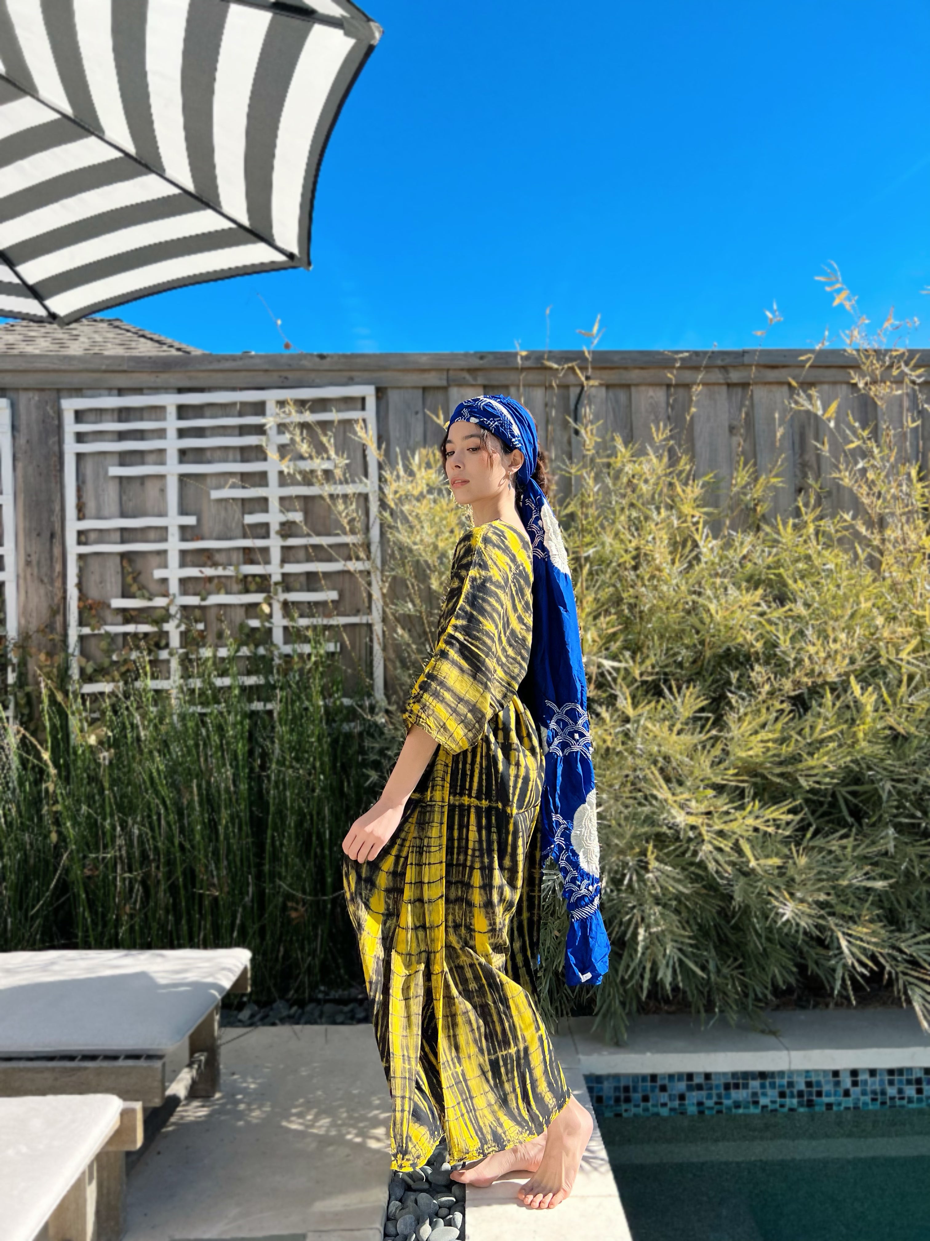 Shop Boho Tie Dye Kaftan, Oversized Caftan in yellow, Maxi Kaftan in tie dye, all handmade with love with Coco de Chom