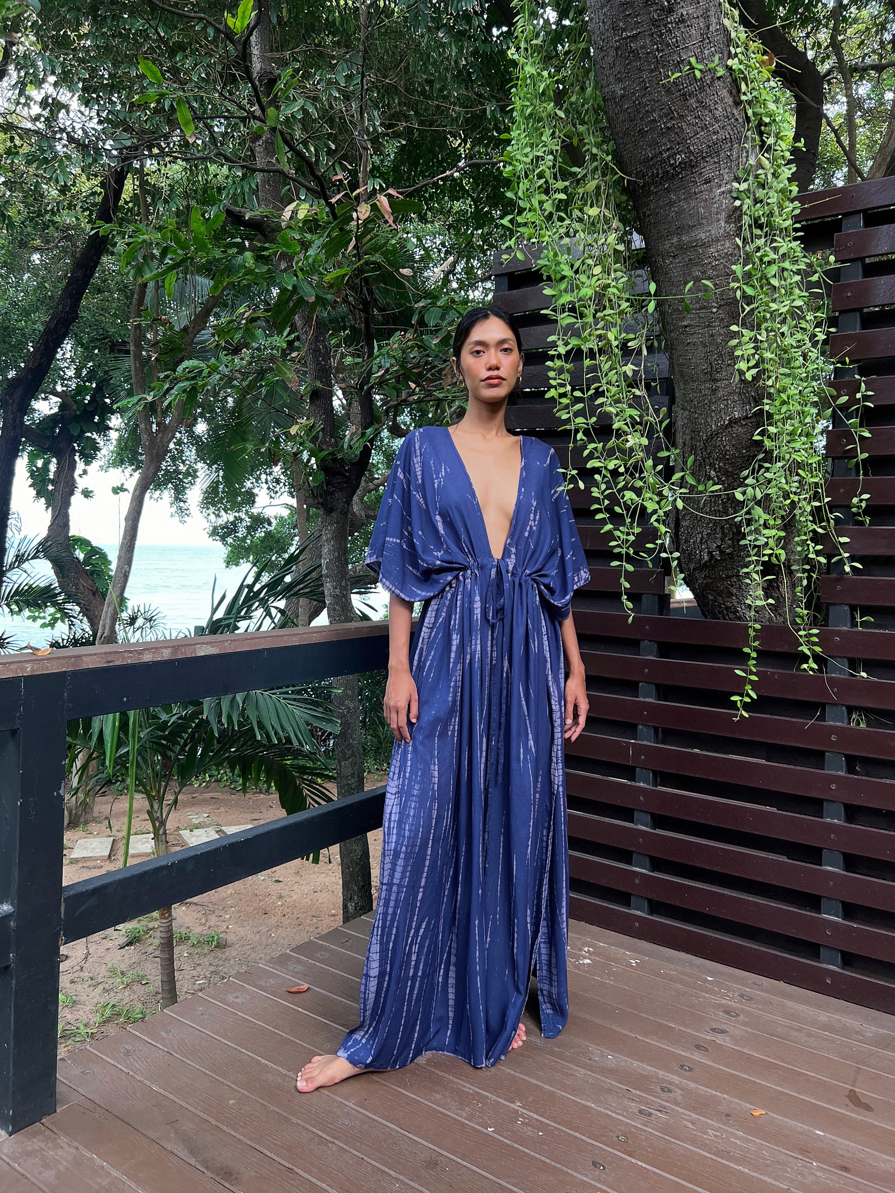 Goddess Tie Dye Kaftan Maxi Dress -Blue