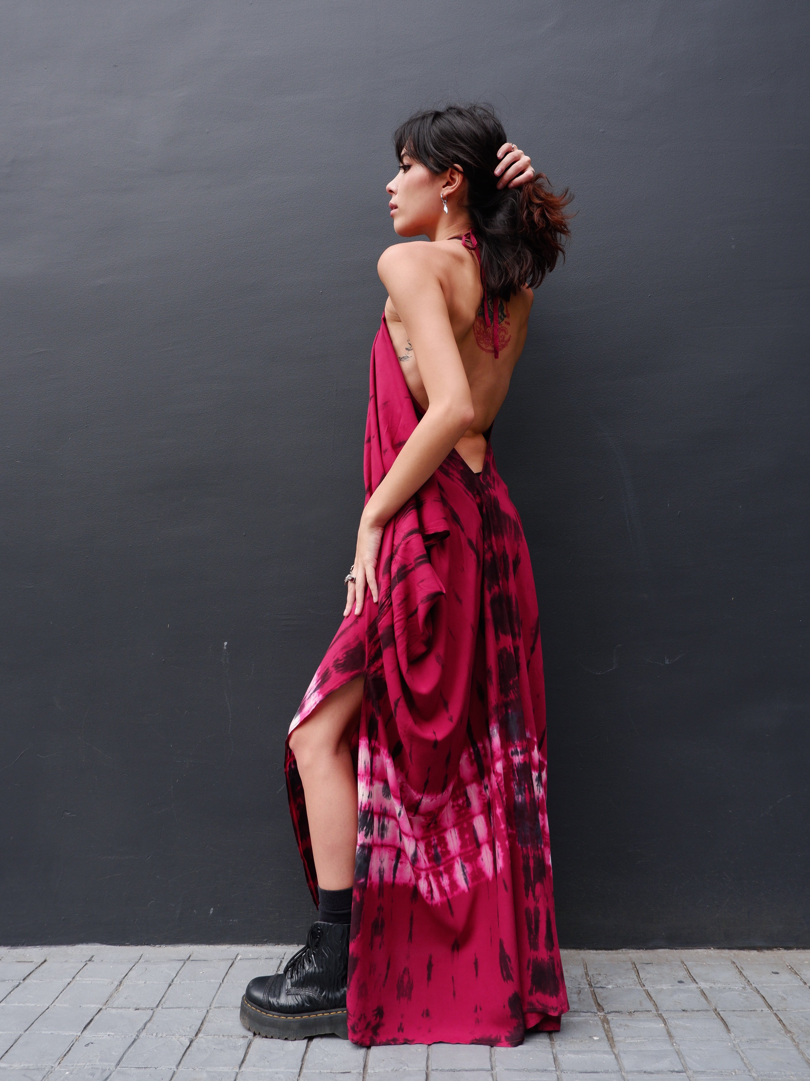 Fara Kaftan Maxi Dress - Red Tie dye