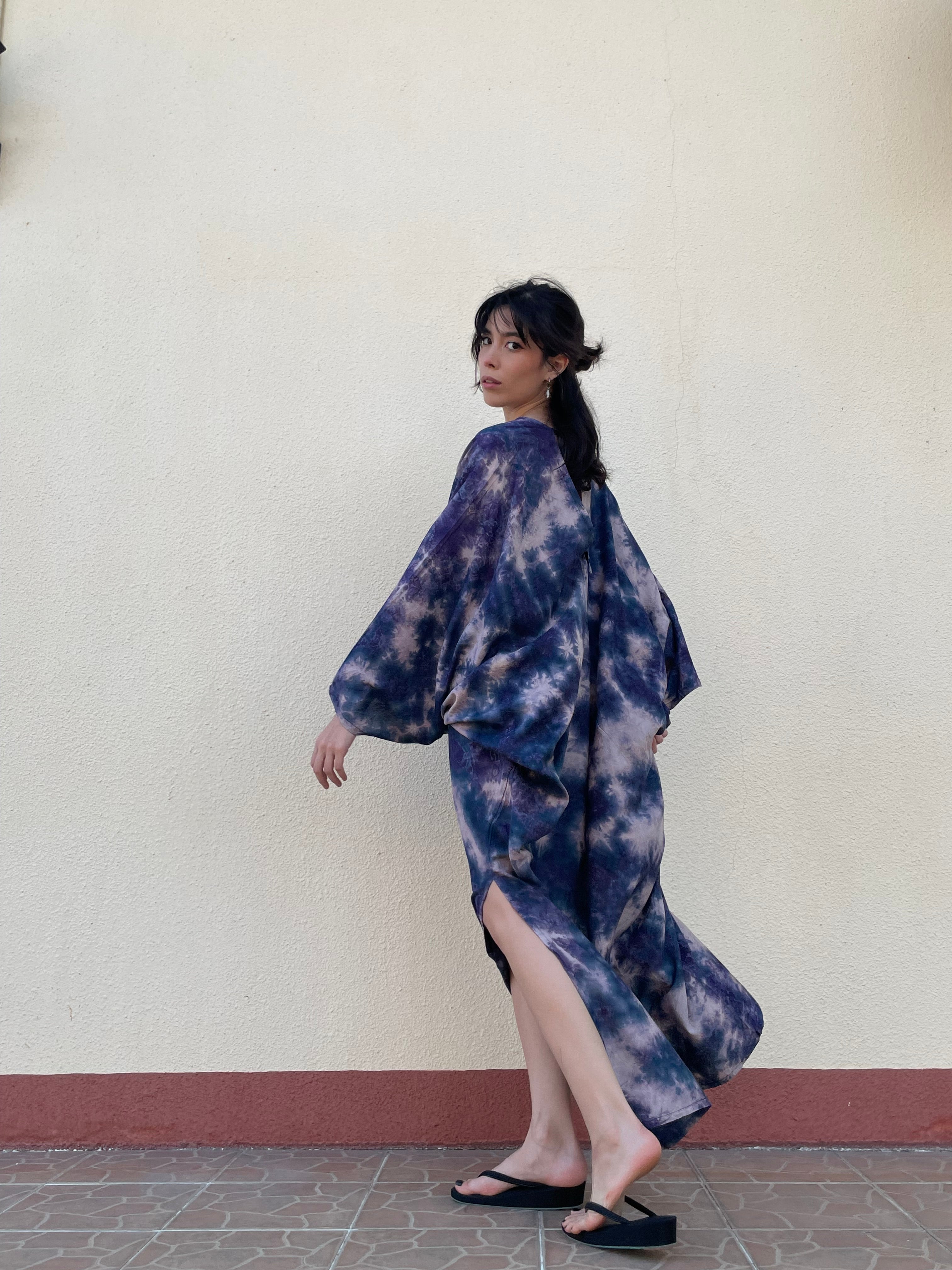 Bella Long Sleeves Kaftan Dress - Indigo