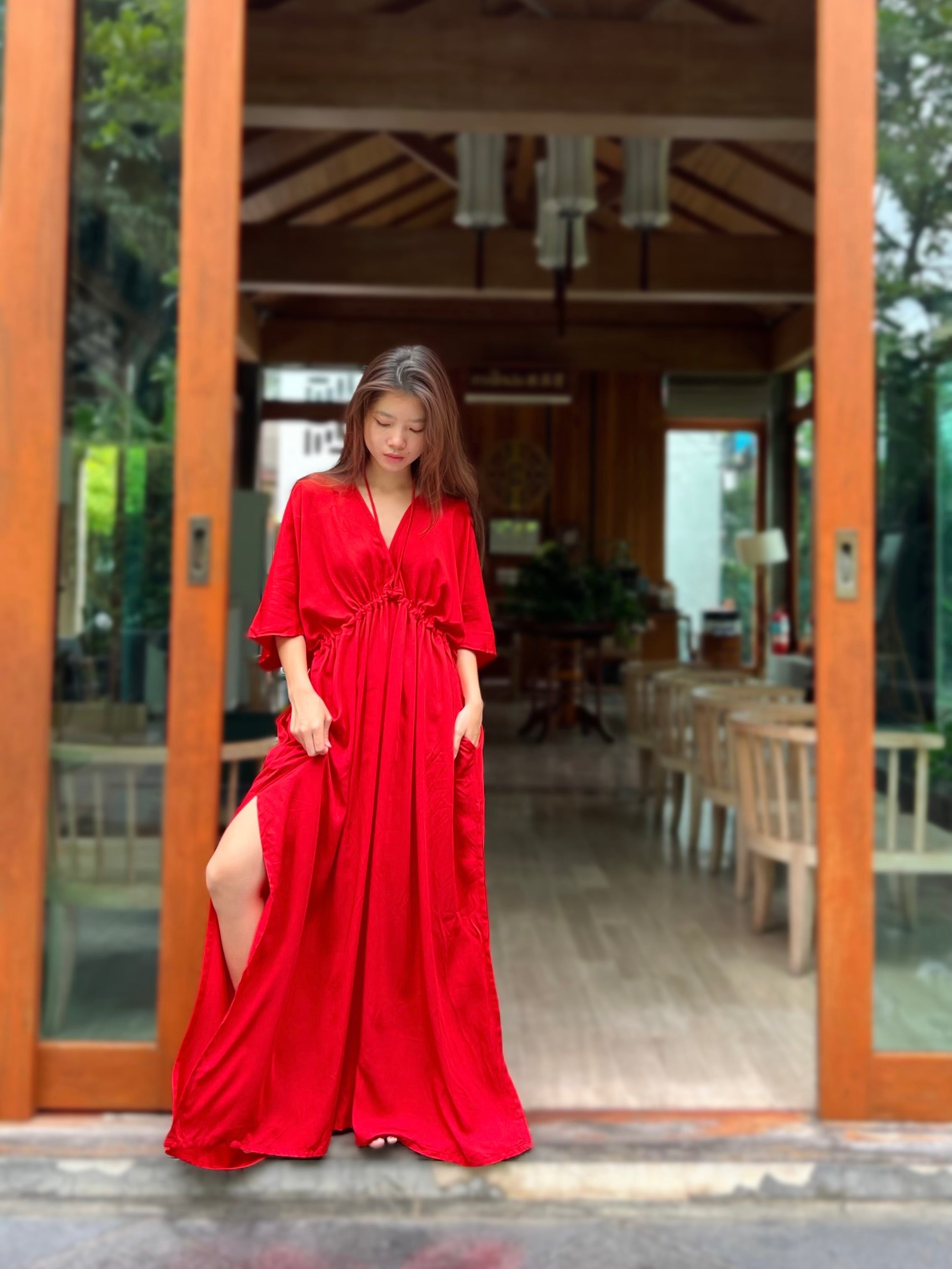 Shop Vacation Wear, Goddess Kaftan maxi Dress, Red long kaftan, Red Kaftan maxi dress with Coco De Chom?