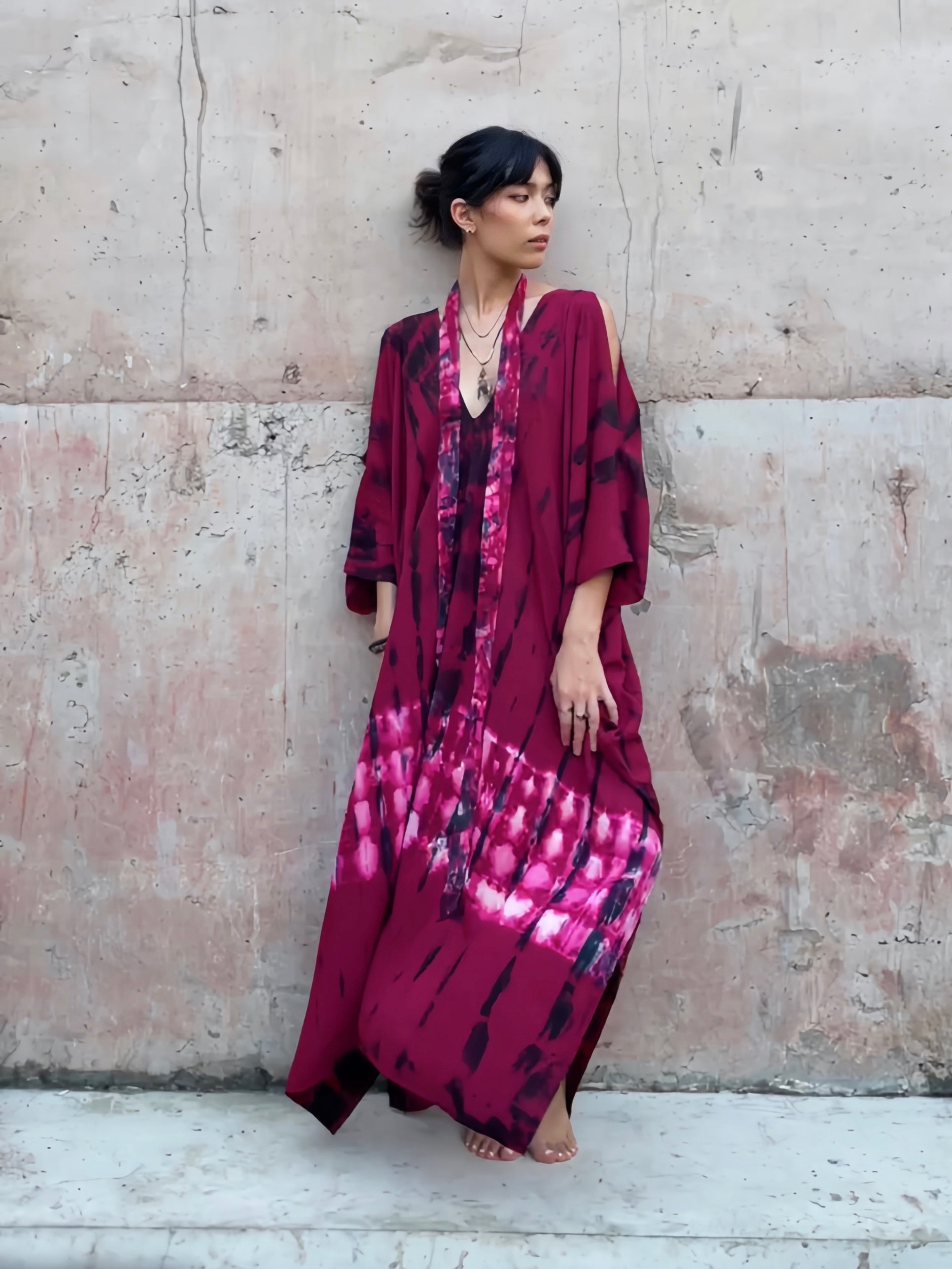Shop our Fara Tie-Dye Kaftan, a one-of-a-kind convertible dress suitable for every occasion. This sustainable dress exudes a captivating bohemian charm that's both eco-friendly and stylish. Wear it as a maxi dress for beach dress, style it as a bohemian dress for a festival, or throw it on as a beach cover-up. Show off your free-spirited style wherever you go!