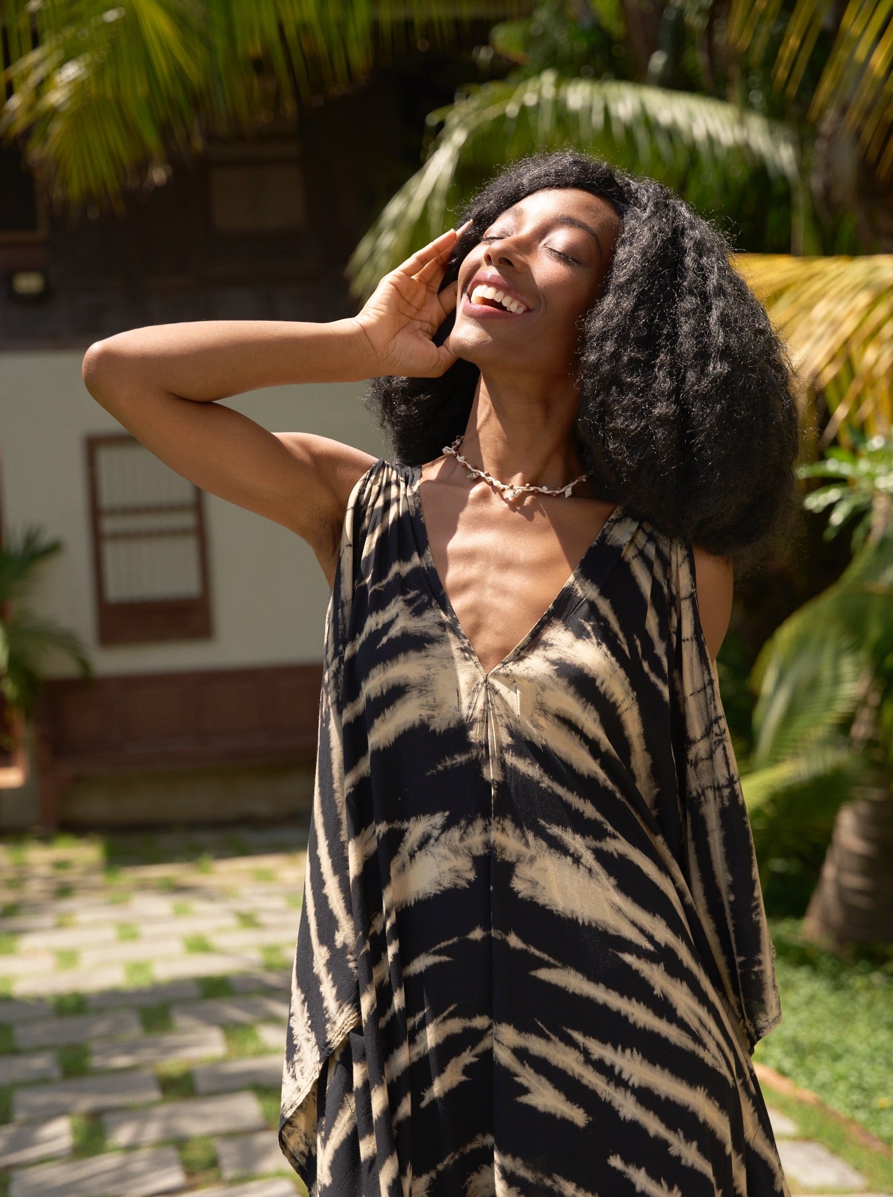 Shop Tie dye V Neck Kaftan Dress - Boho long kaftan tie dye, Casual Loose fit Resort Dress - Black Bohemian Long Kaftan | Coco De Chom