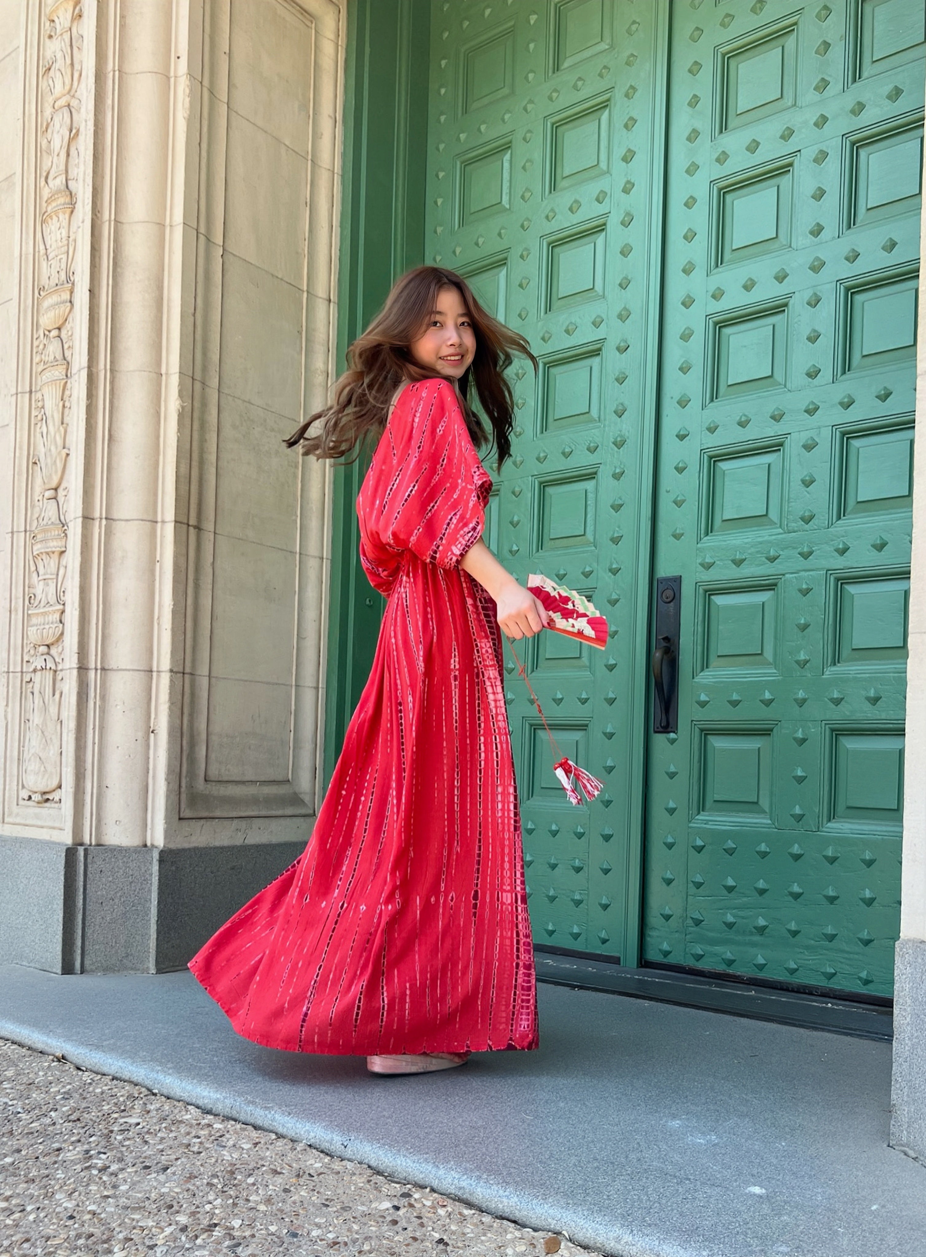 Shop the Red Tie-Dye Kaftan Maxi Dress - Perfect for Any Occasion with Coco de Chjom?