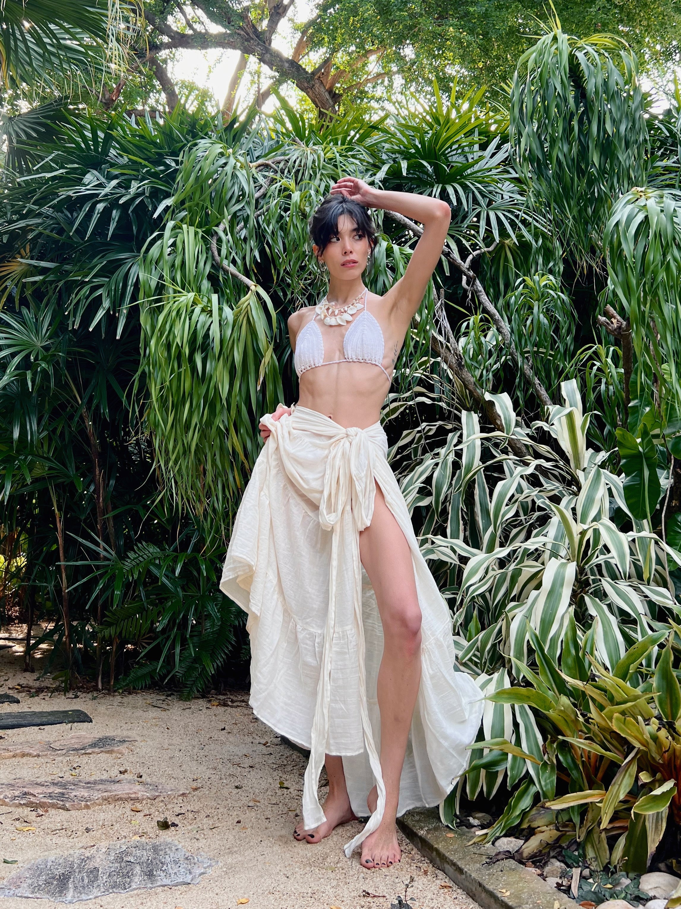 Shop organic cotton wrap maxi skirt with coco de chom- all handmade with love, eco-friendly, beachy, boho vibe for everyday vacation