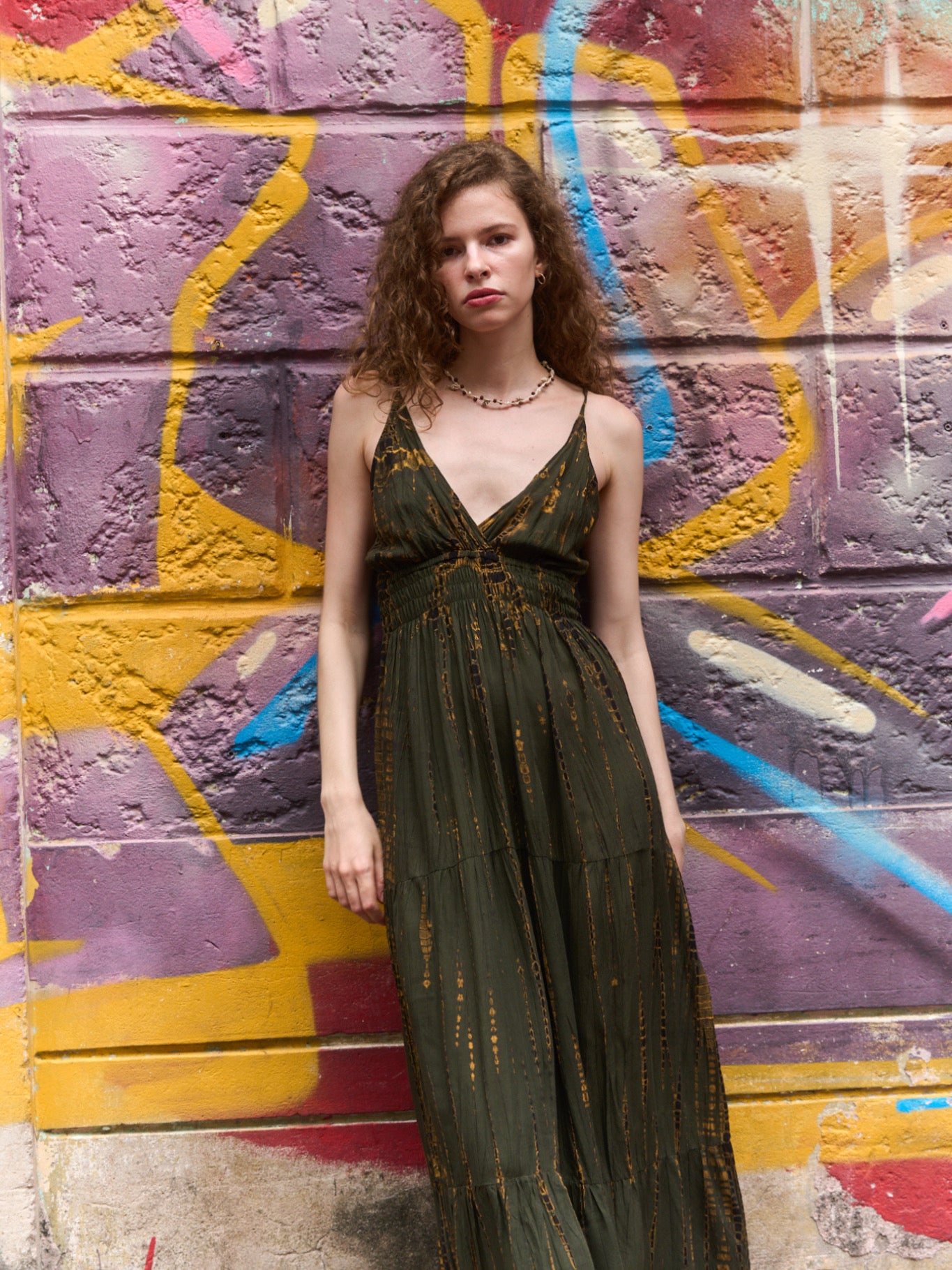 Lisa Tie dye Smocked Maxi Dress - Green