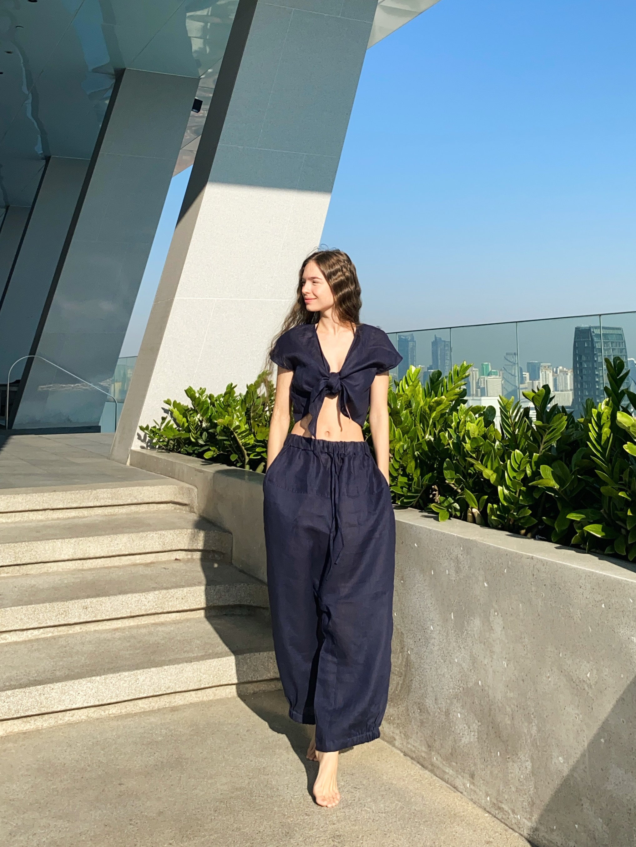 Shop Bohemian Linen Harem Pants Navy - Hippie Linen pants - Designed for vacation outfits concert outfits or yoga lover | Coco de Chom