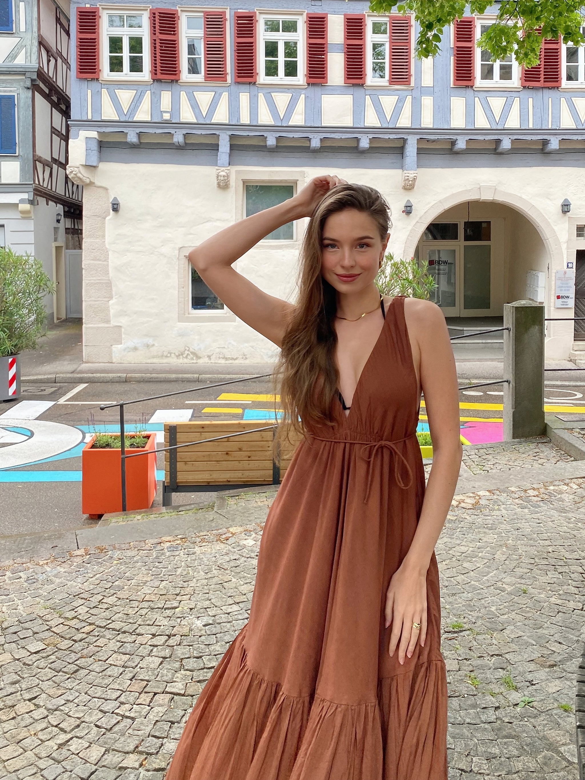 brown maxi dress near me Austin Convertible in brown| Mocha Oversized Maxi Dress | Guest wedding dress Style-Color-Dim:MD1E210043_AA002_M Color:Khaki Beige Premium jersey in Brown Homemade Red and White