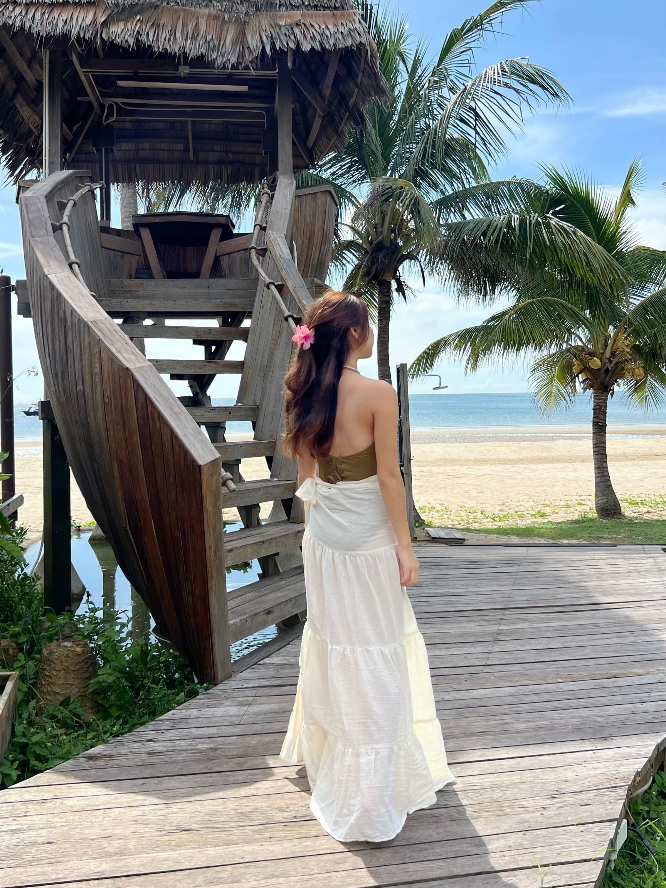 Vacation cotton wrap maxi skirt
