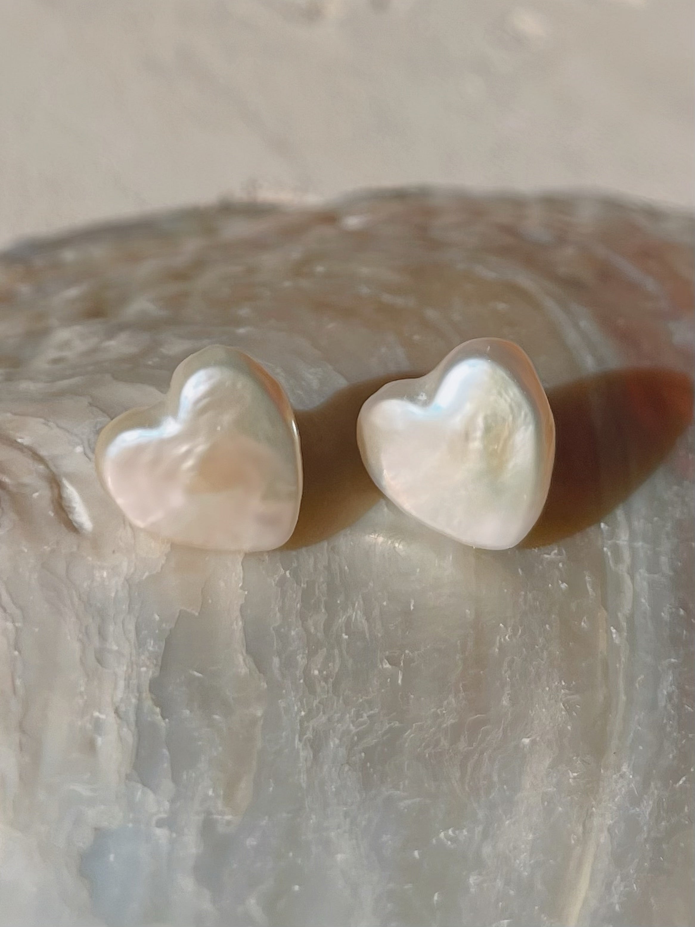 Heart Pearl Stud Earrings - Minimalist style is the perfect choice for beach vacation or every day wear. These pearl earrings are made using natural water fresh pearl understated elegance.