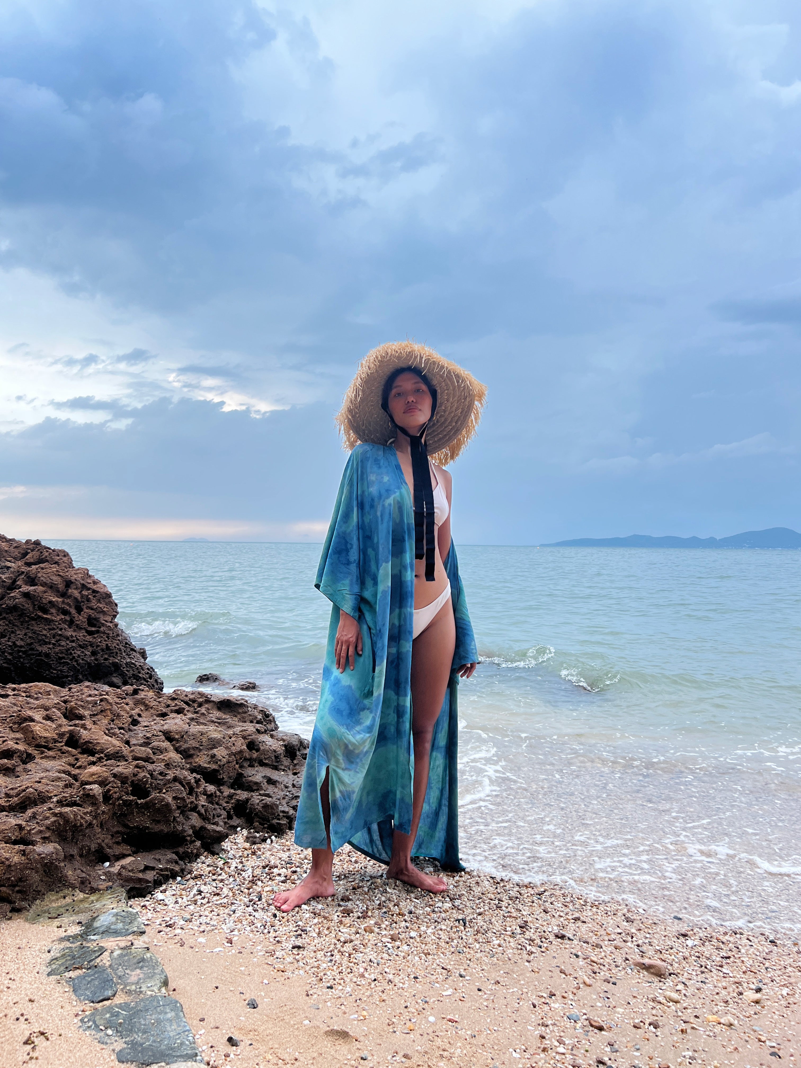 Dragon Tie Dye Kimono Robe - Ocean Blue