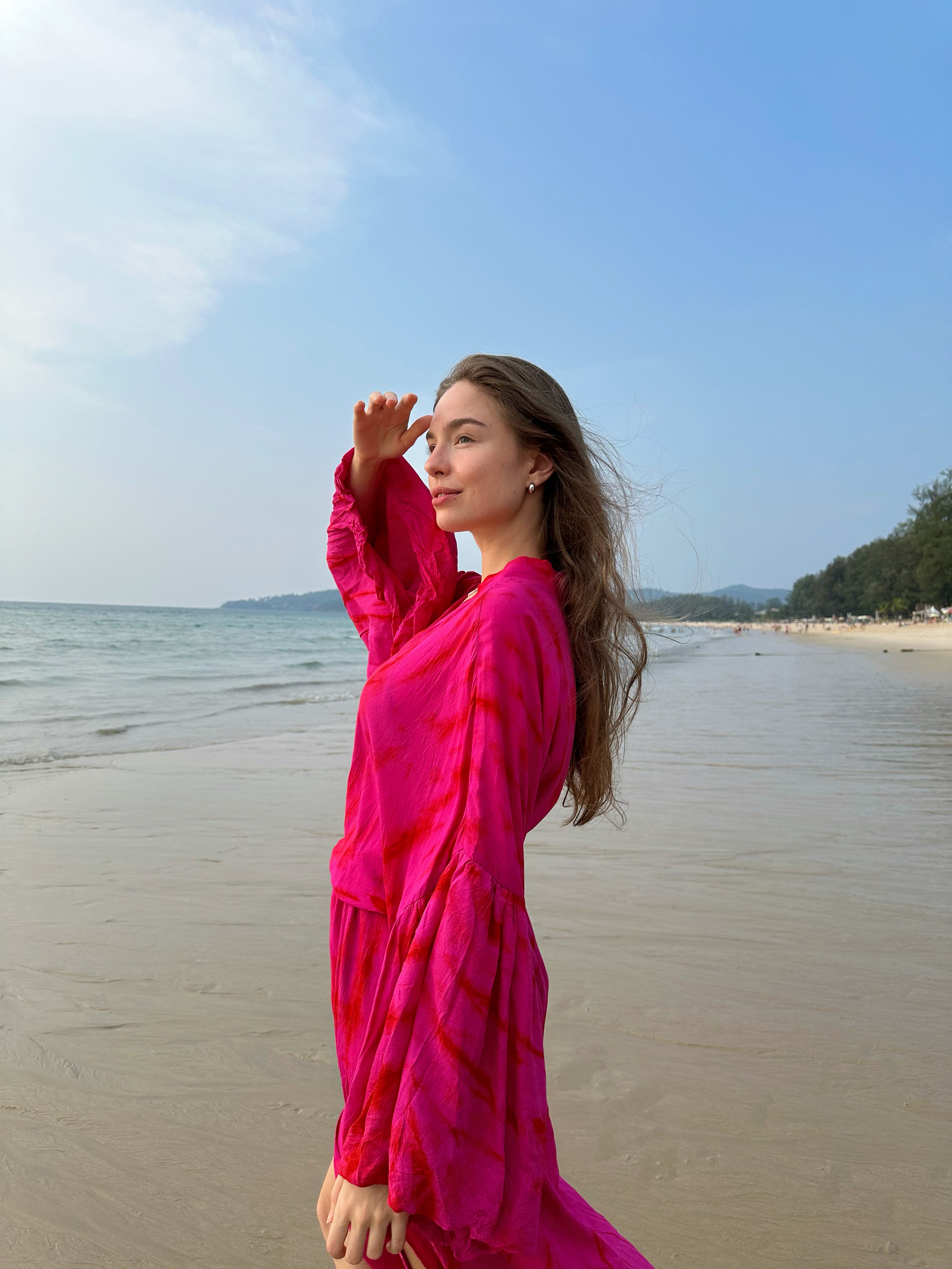 Shop Fuchsia Kimono Robe Tie Dye is as luxurious as it is versatile, Hot pink kimono robe tie dye for beach coverup, boho style tie dye kimono robe , handmade Pink kimono robe tie dye Coco de Chom