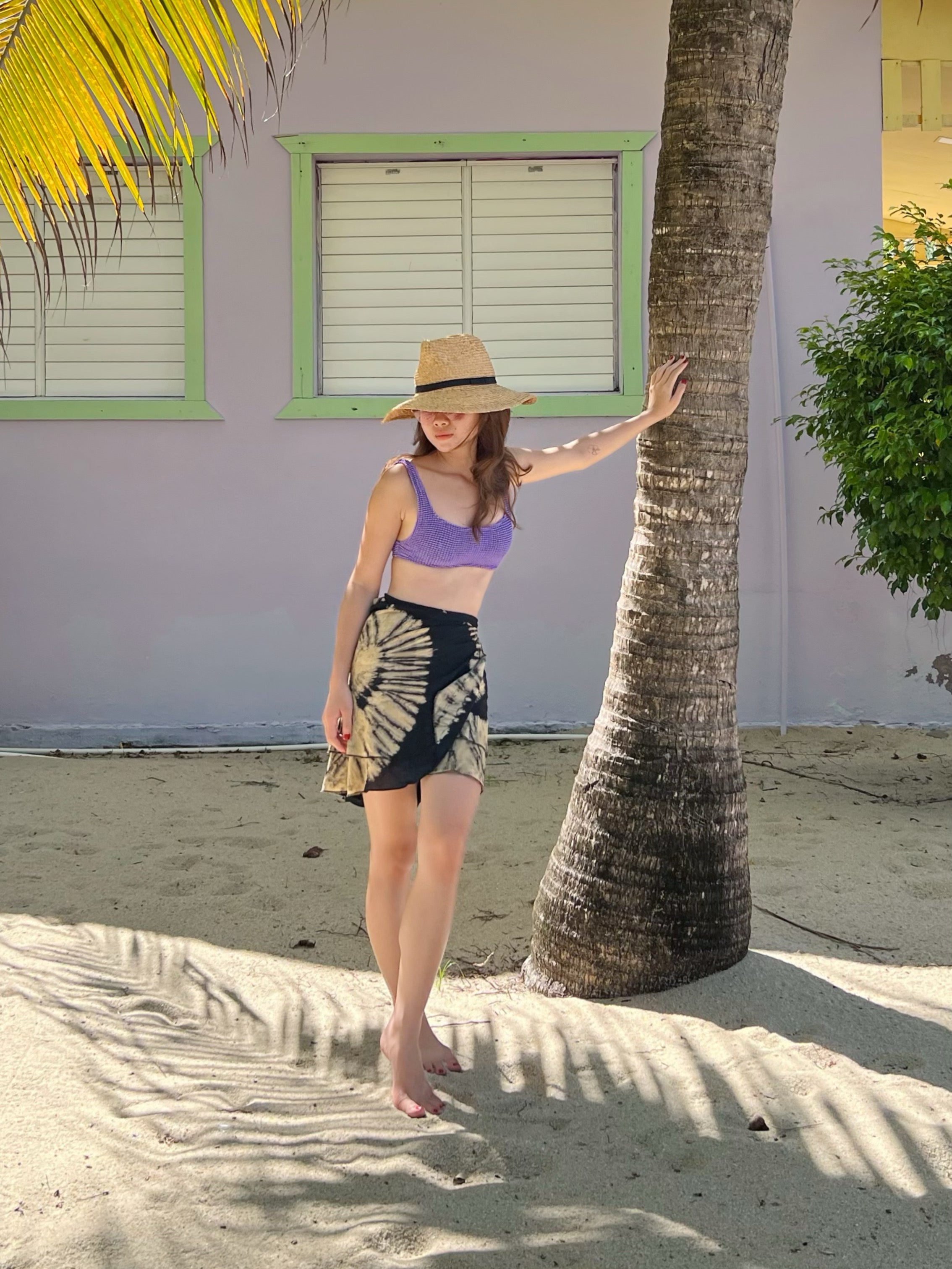 Seashell Tie dye mini wrap skirt - Black/Beige