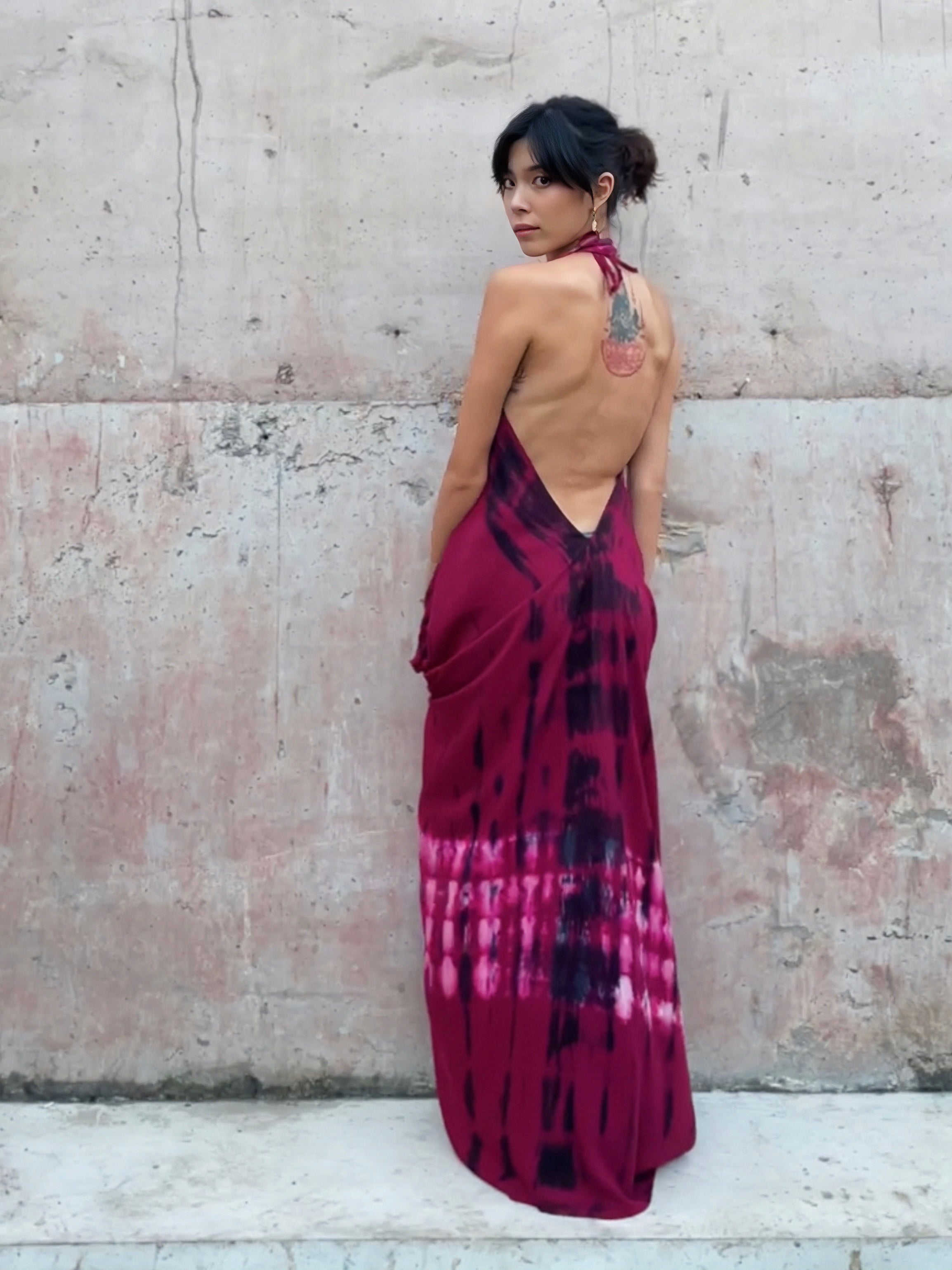 Fara Kaftan Maxi Dress - Red Tie dye