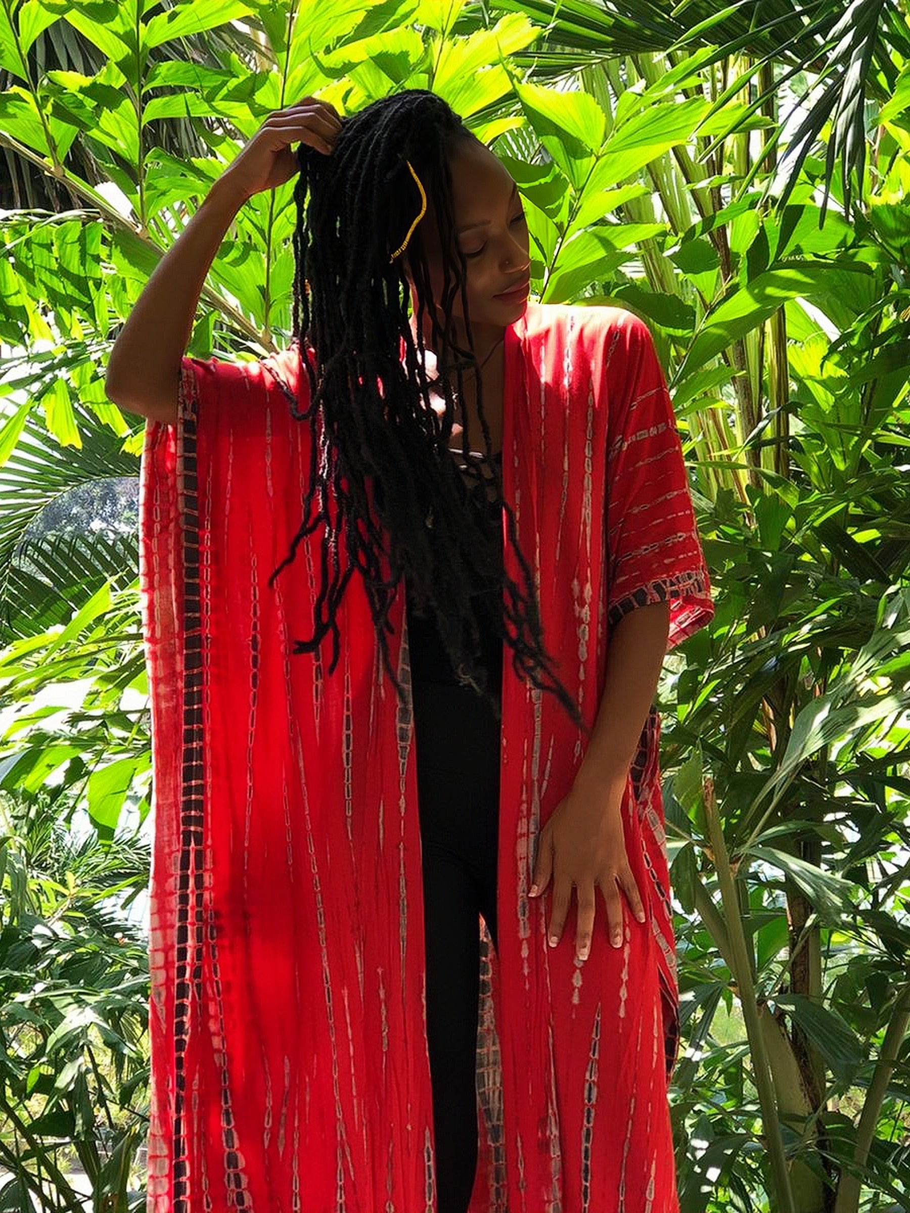Get handmade boho long tie dye kimono robe, red tie dye beach coverup for summer or gift for her?