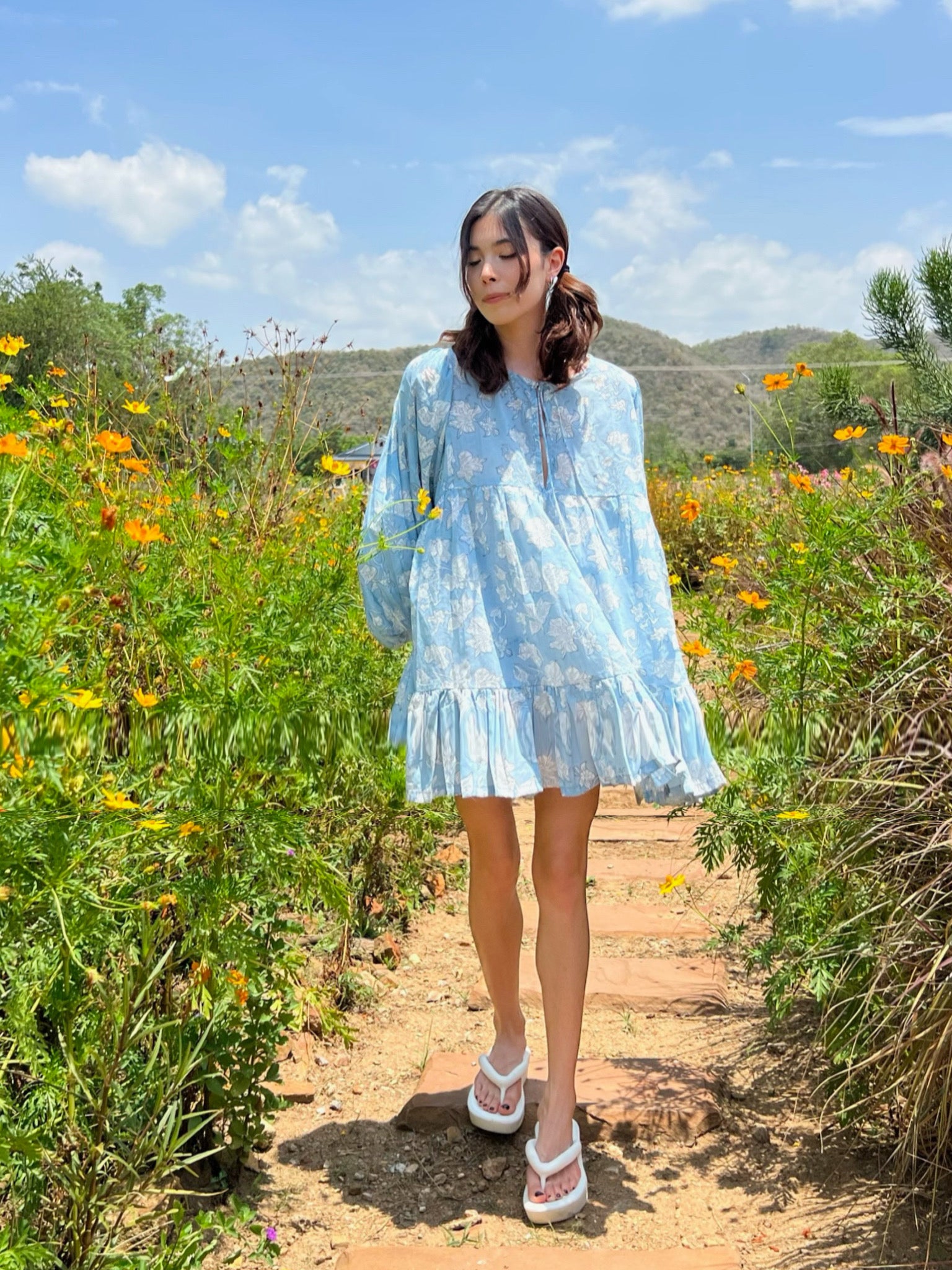 Lola Bohemian Mini Dress- Blue