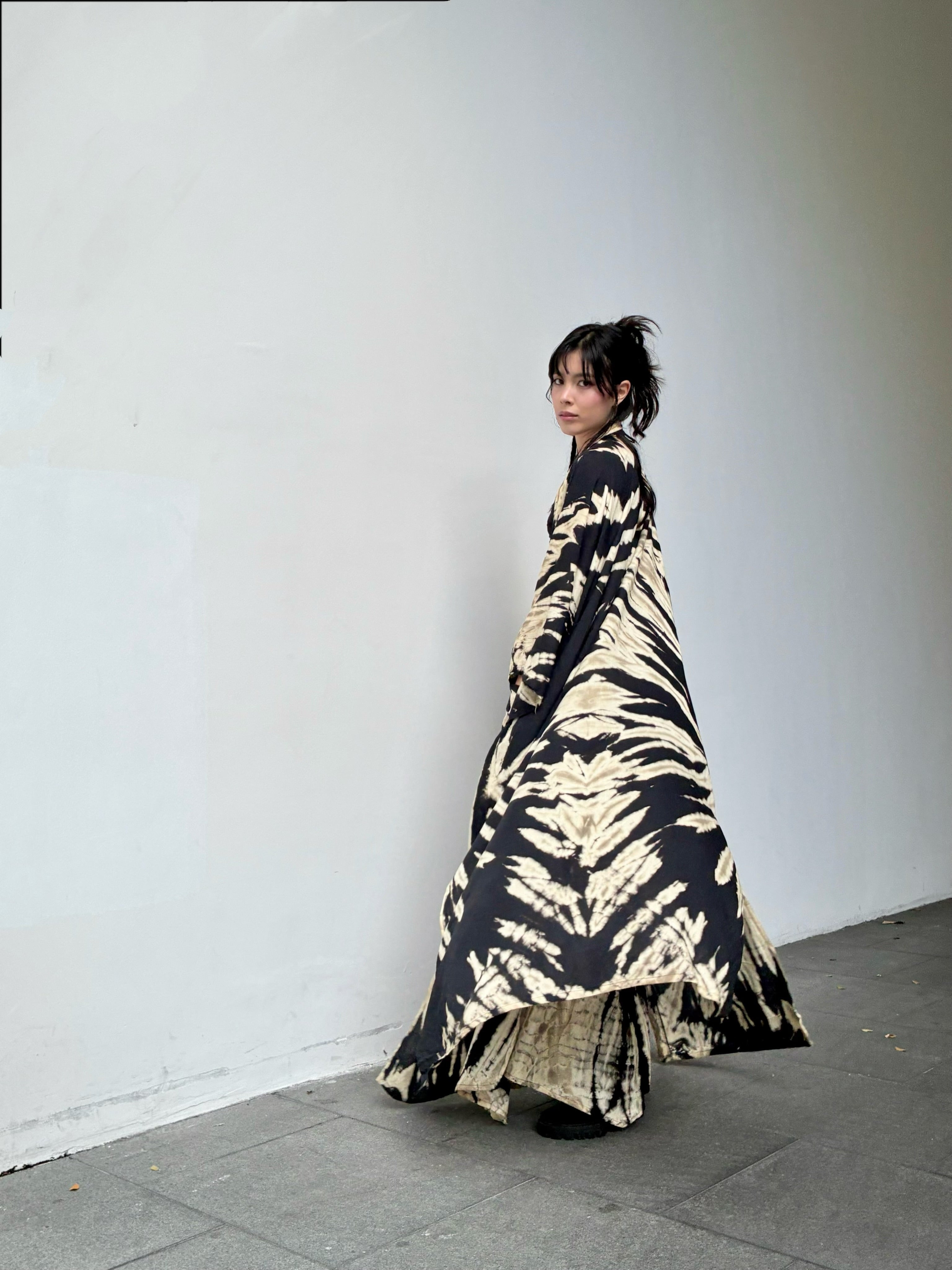 Shop Handmade seashell tie dye kimono robe in black, long kimono robe boho beach outfit