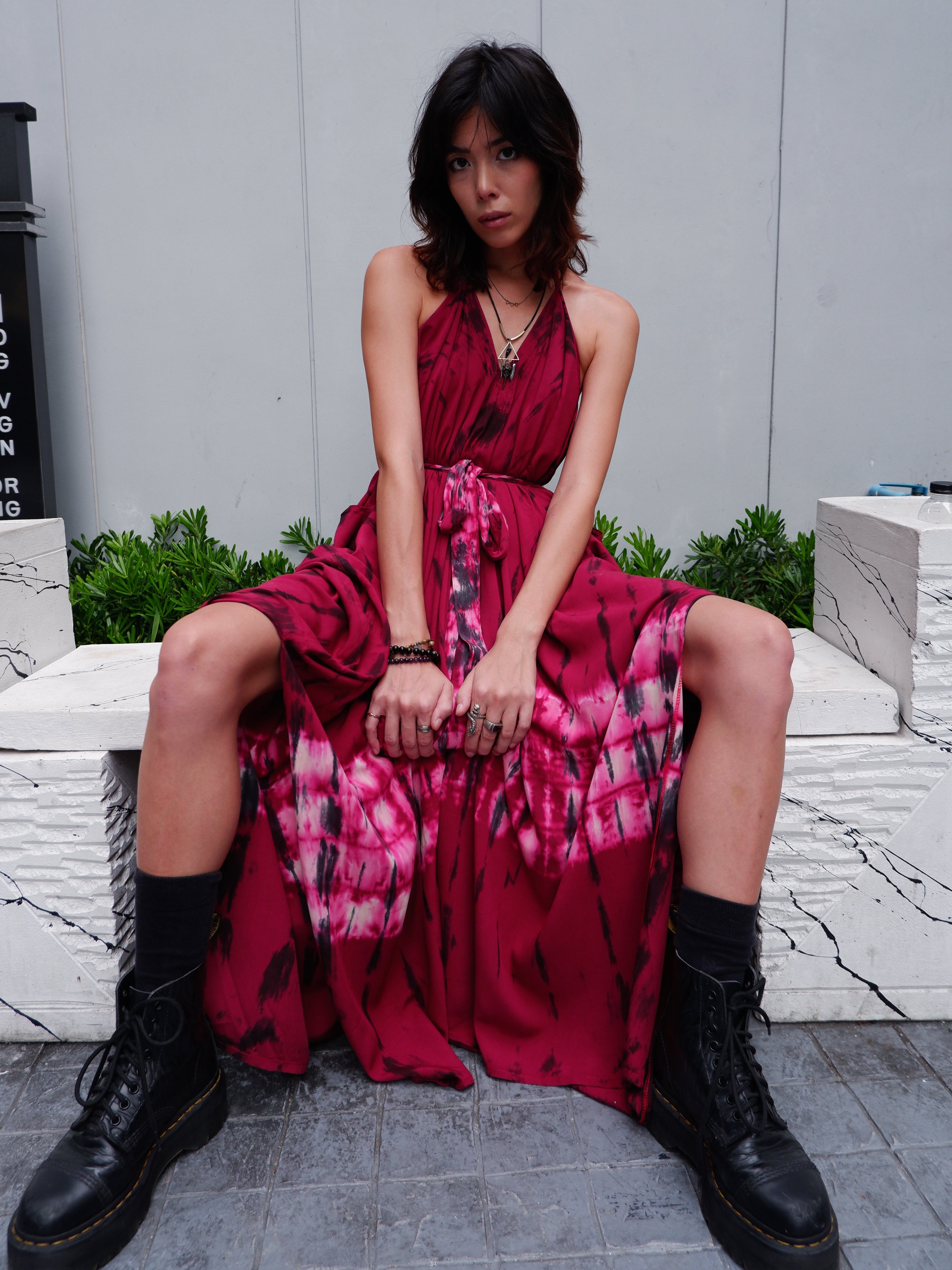 Fara Kaftan Maxi Dress - Red Tie dye