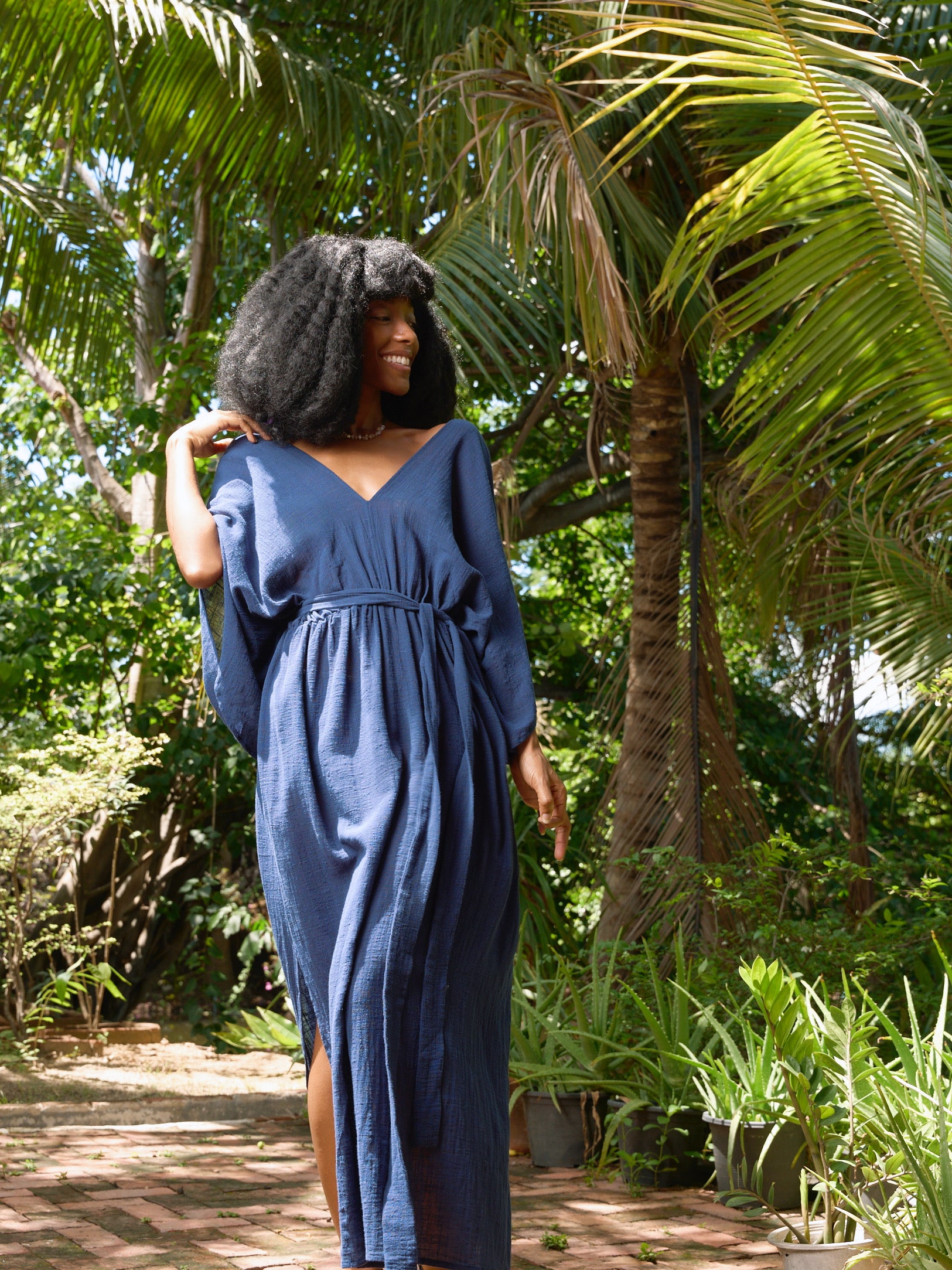 Linen Goddess Kaftan Dress, Deep V Neck Kaftan Dress - Beach Coverup- Bohemian Long Kaftan | Coco De Chom