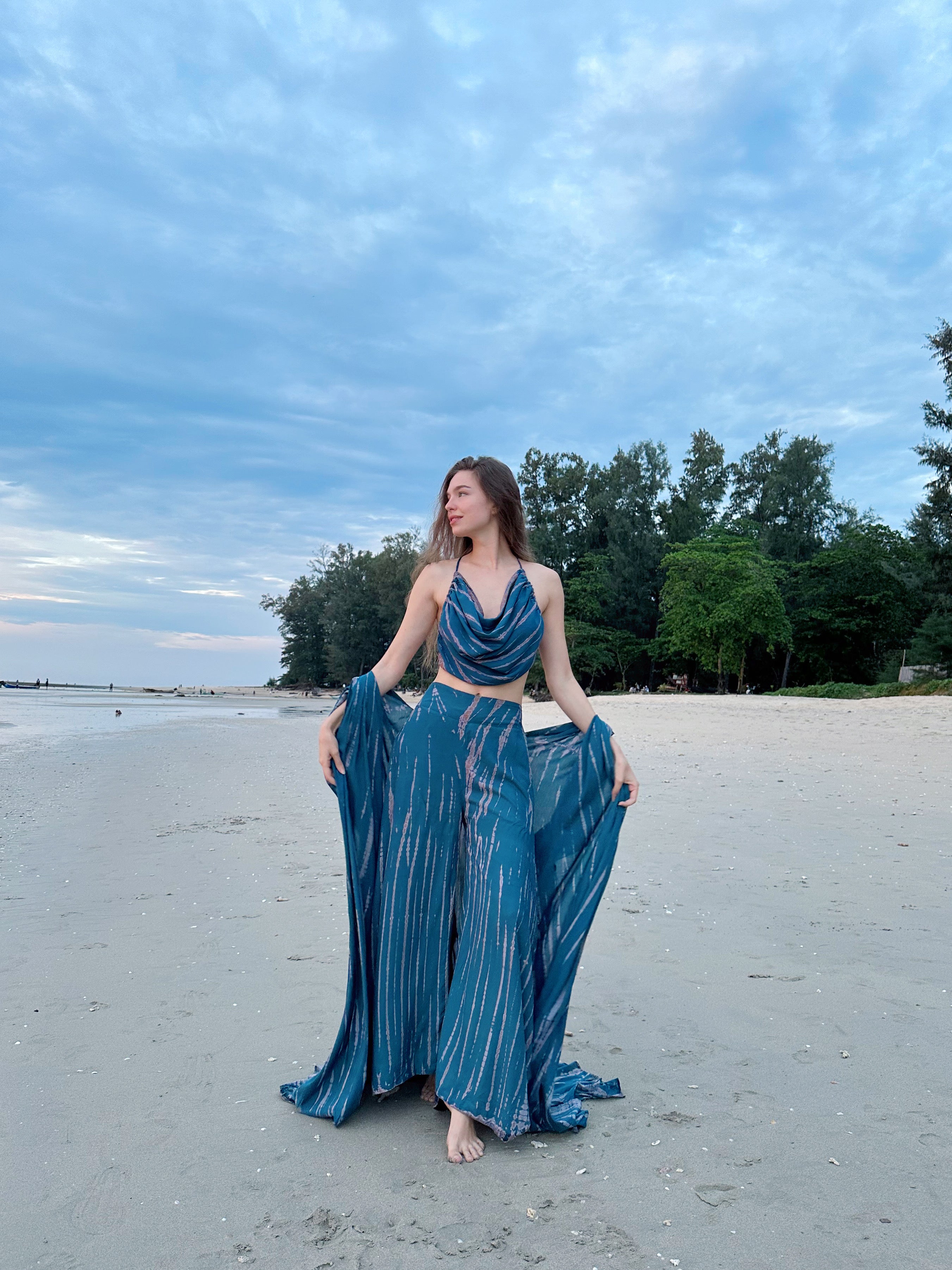 Maya Tie Dye Kaftan Kimono in Teal - Set