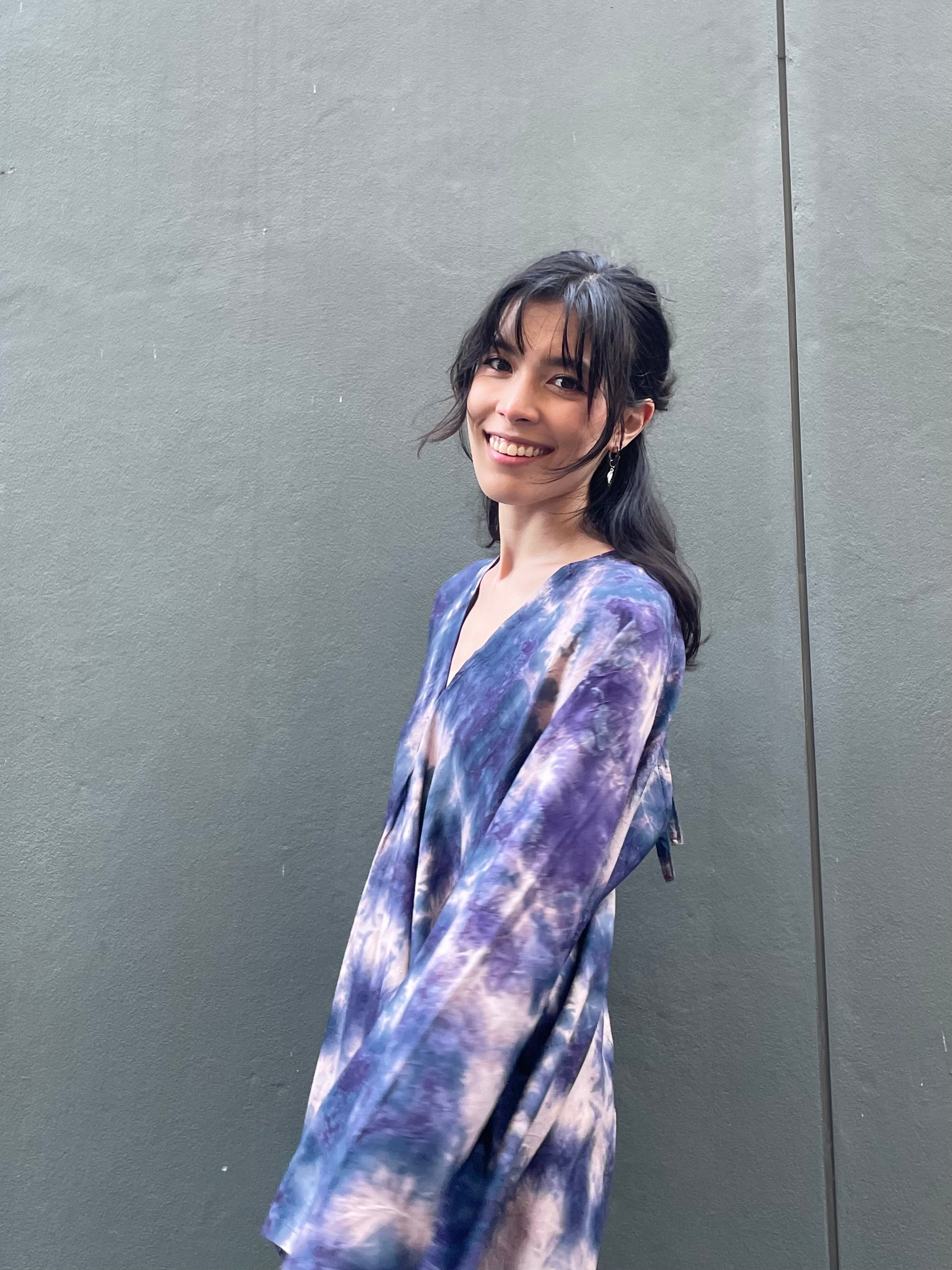 Shop Tie Dye Long Sleeve Kaftan Maxi Dress: Goddess Kaftan Boho Dress in indigo Tie dye- Turn up the resort-beach vibe and protect yourself from the sun with our Long-Sleeve Goddess Kaftan
