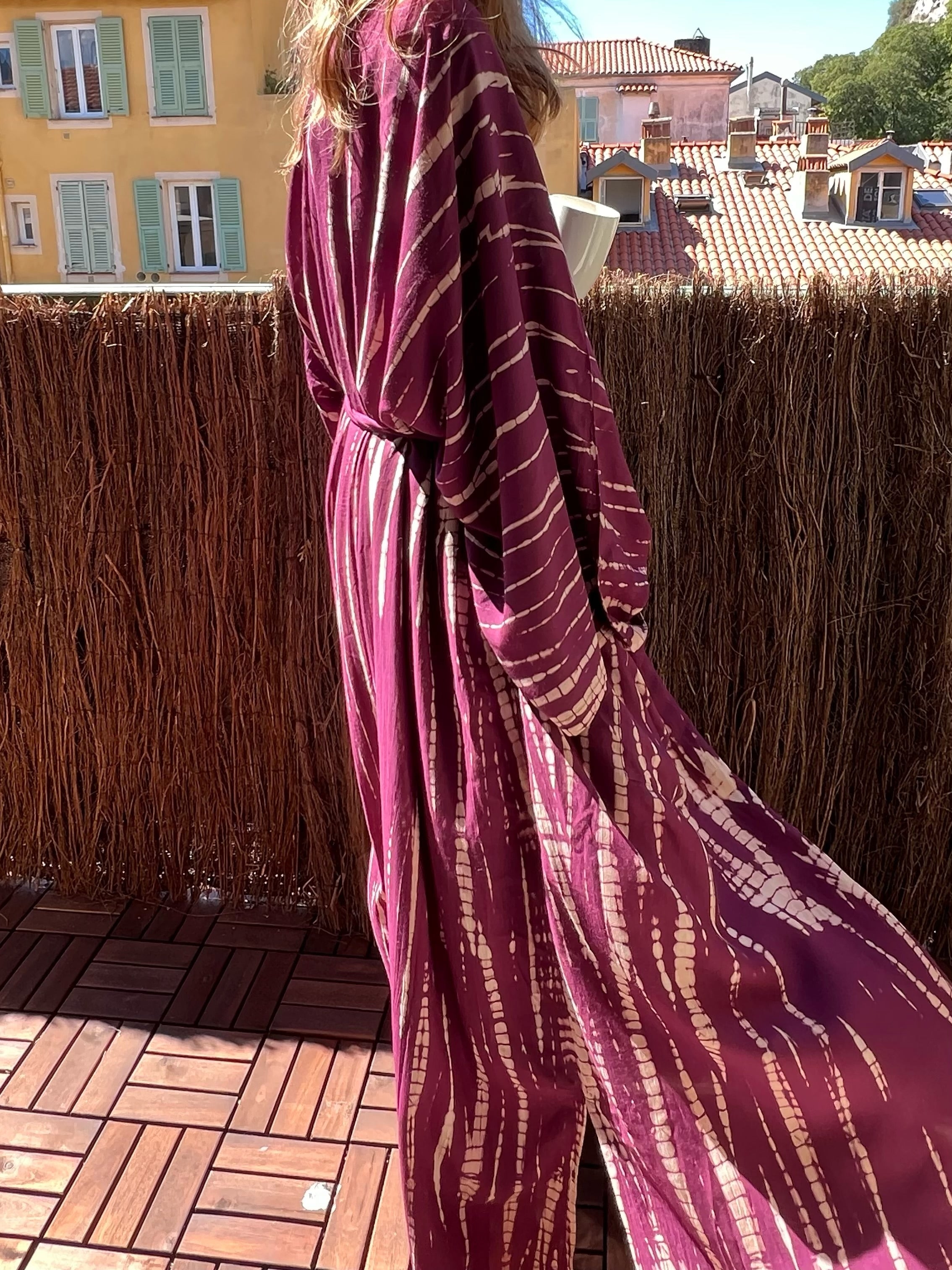 Dragon - Tie Dye Kimono Jacket - Burgundy