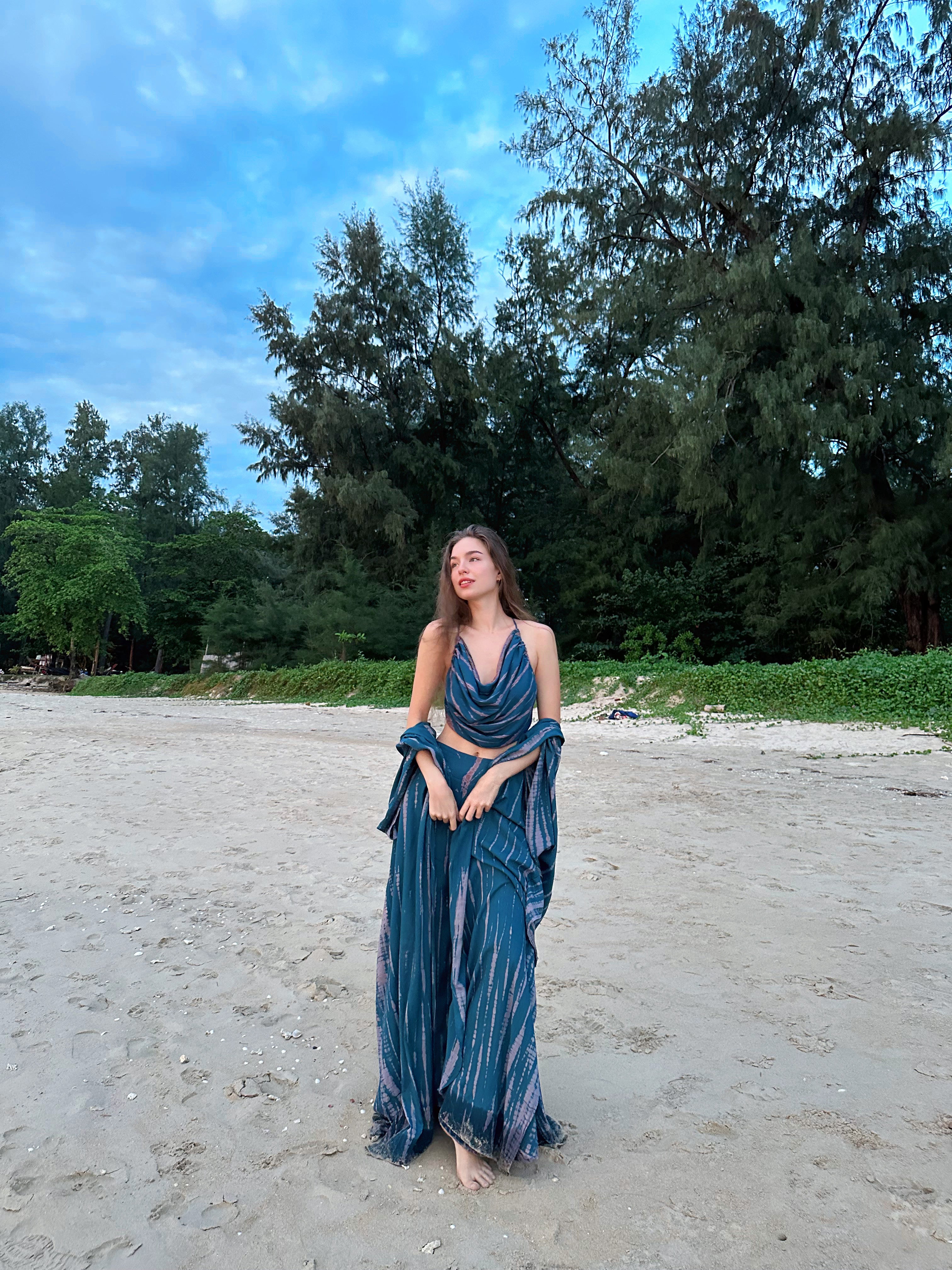 Maya Tie Dye Kaftan Kimono in Teal - Set