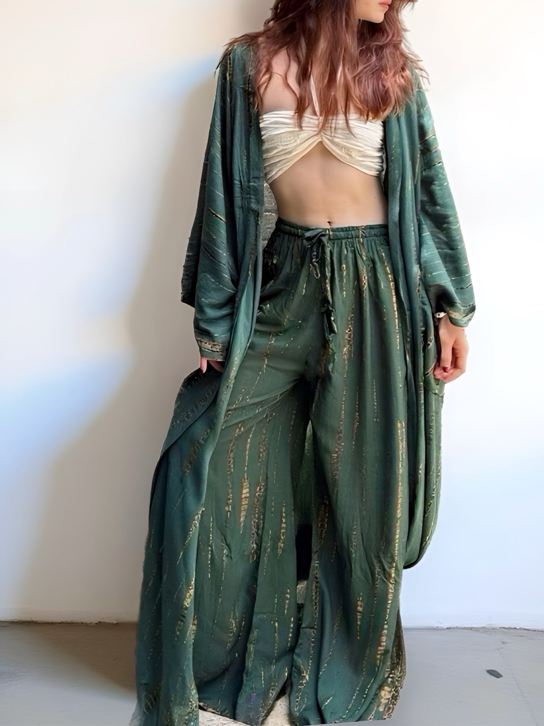 Summer Tie Dye Boho Pants – Wide Leg Pants - Green