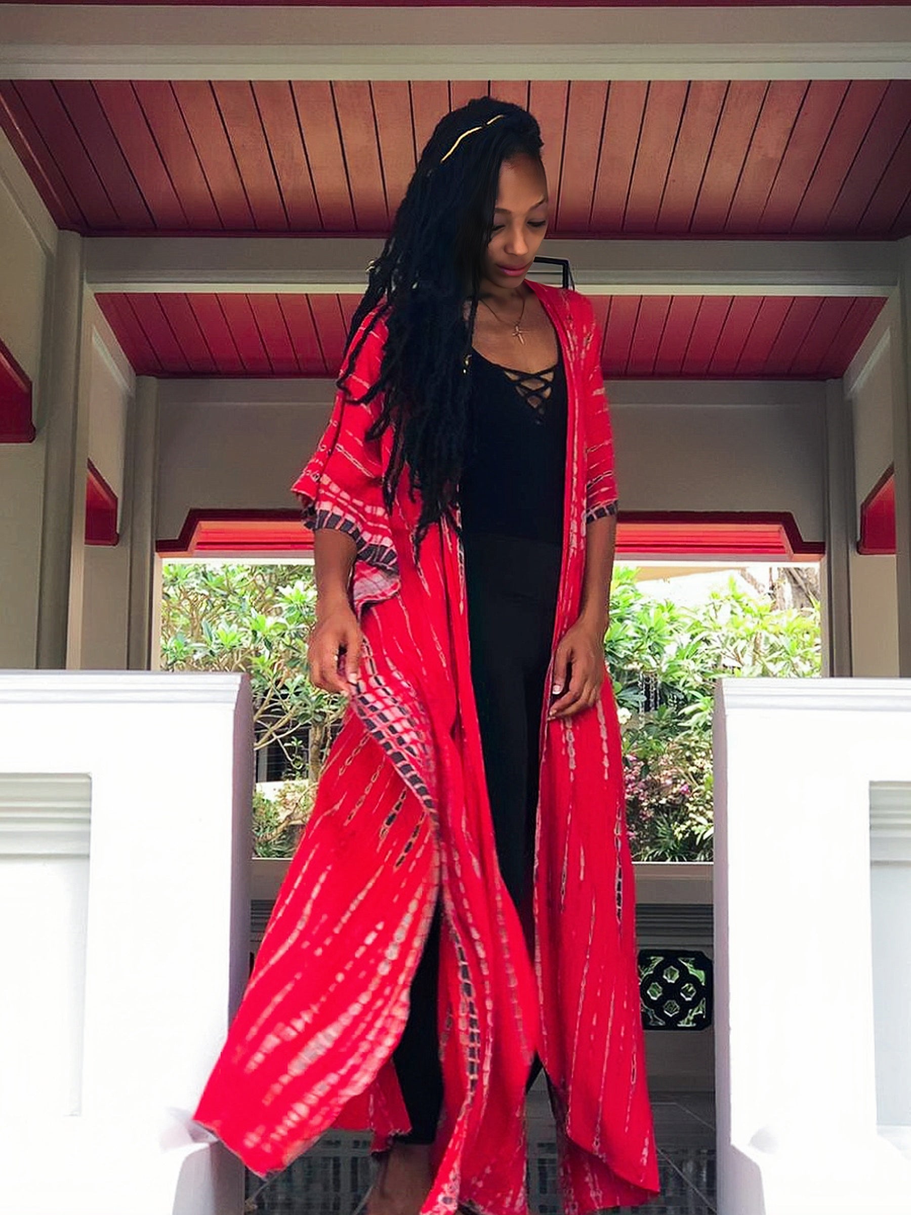 Tie dye kimono robe, tie dye kimono jacket, hand tie dye, red tie dye kimono, long tie dye kimono